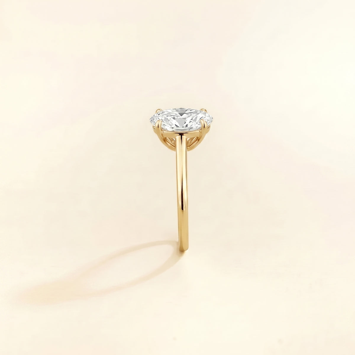 Oval Shape Diamond Cathedral Solitaire Ring in Gold