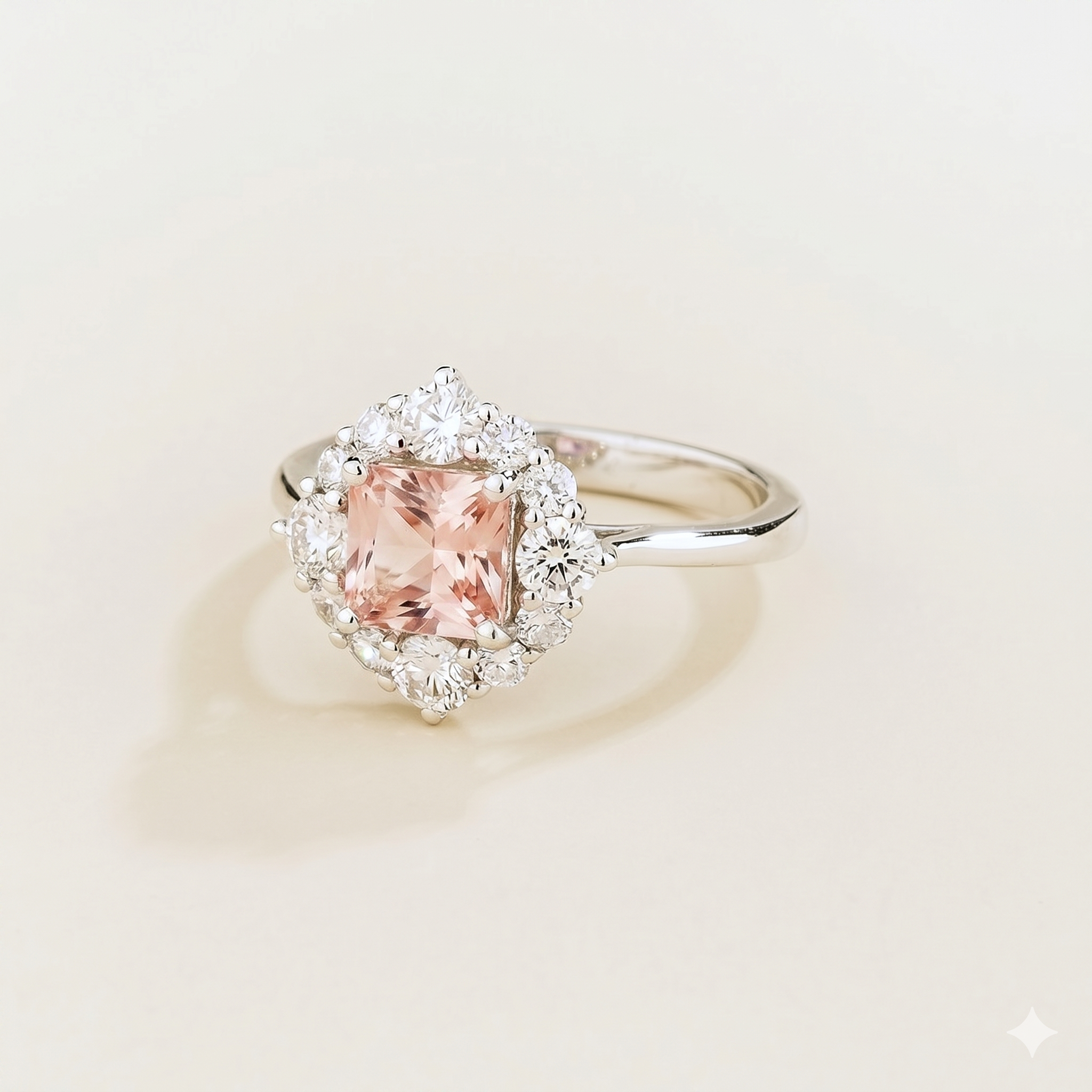Tuli Morganite Cushion Cut & Diamond Ring In White Gold
