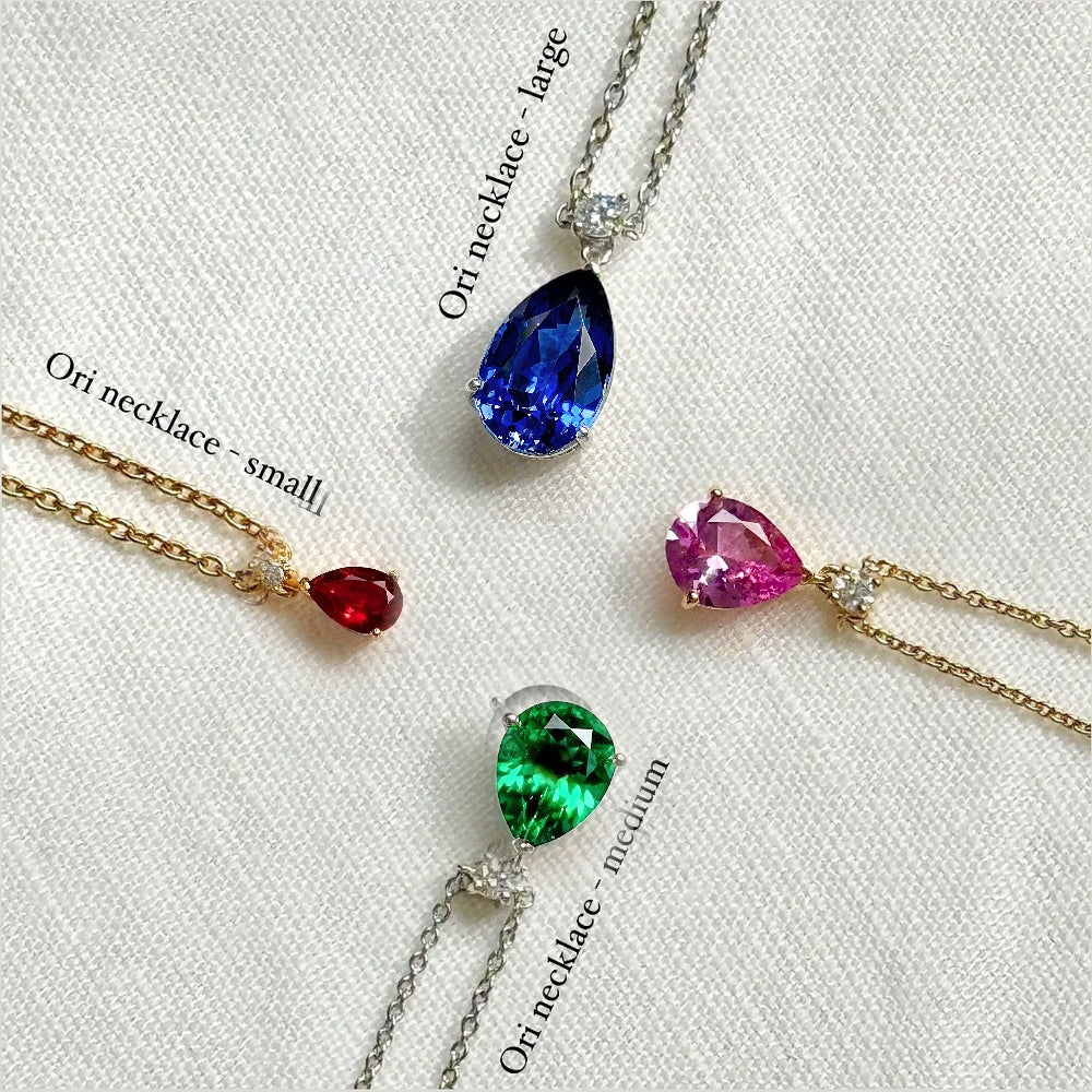 Pisa Padparadscha Sapphire & Diamond Pear Drop Pendant Necklace In Gold - Small