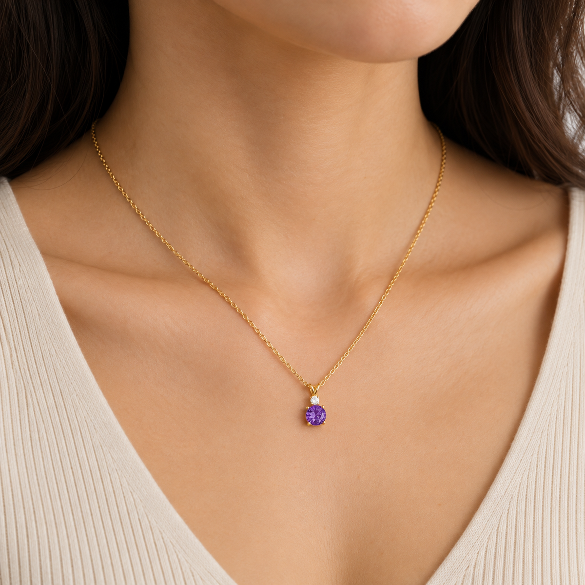 Joie Round Purple Sapphire & Diamond Drop Pendant Necklace in Gold