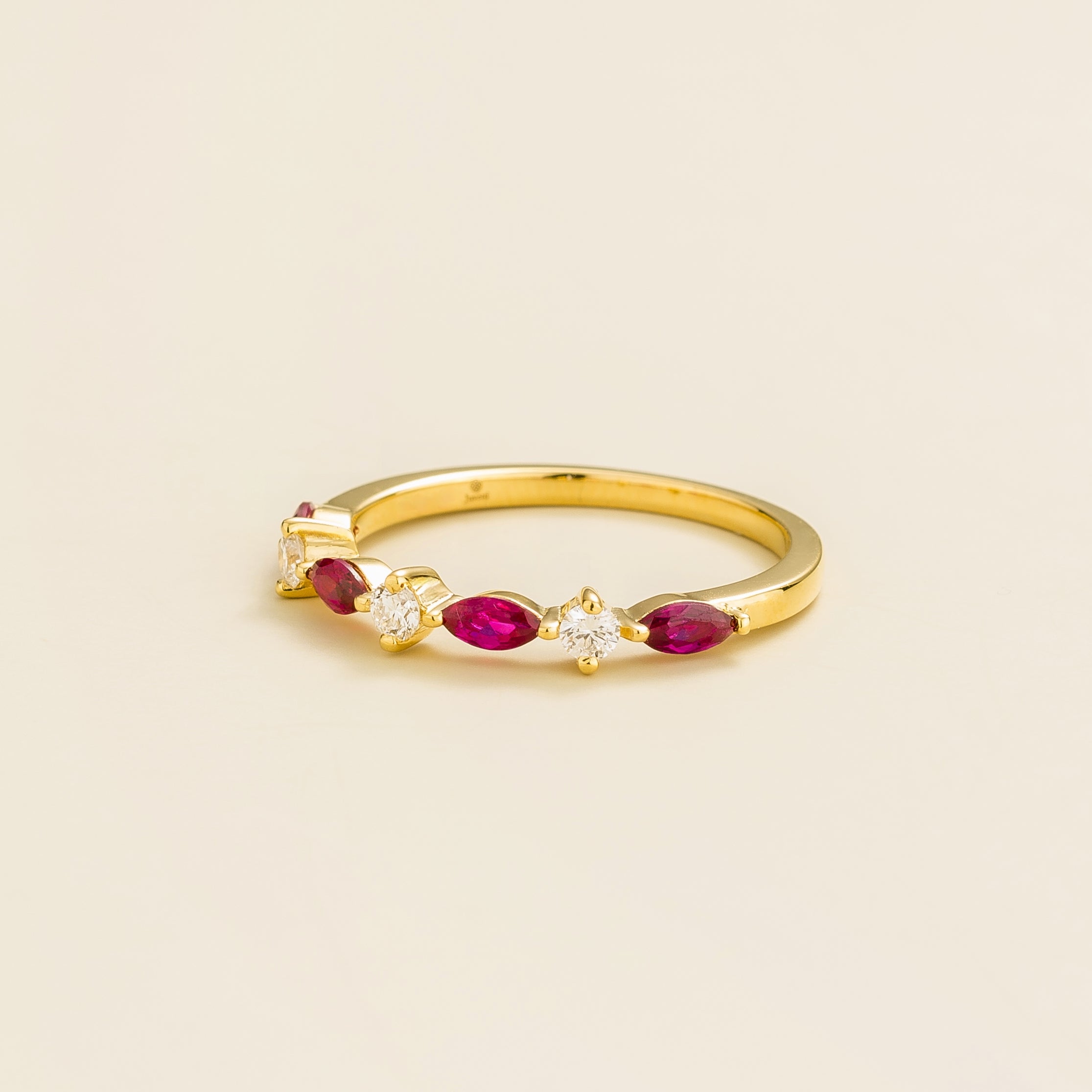 Elegant Gold Band Featuring Ruby & Diamond Accents – Sustainable Luxury