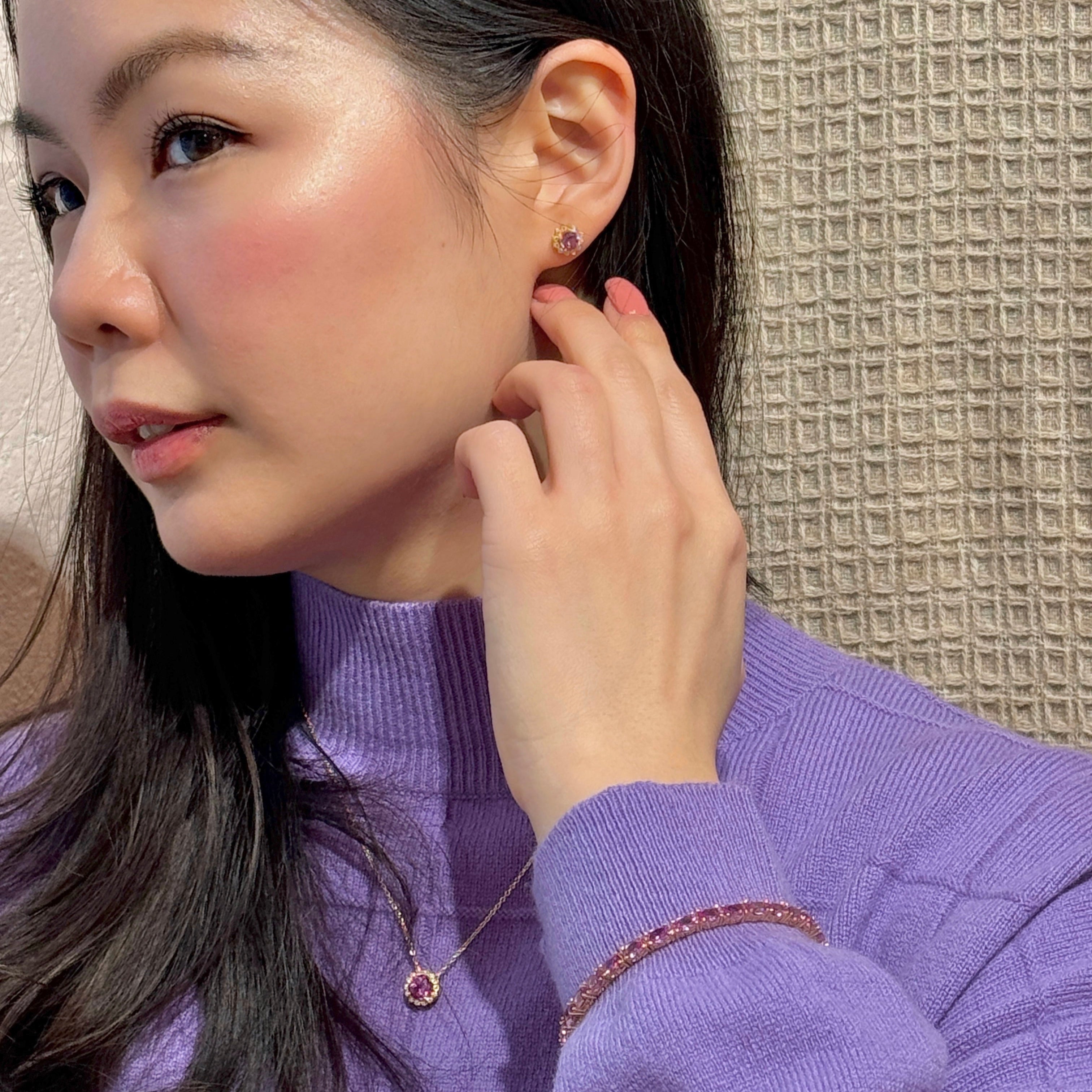 Handcrafted Gold Halo Earrings Set with Yellow Sapphire & Diamond – Timeless Elegance