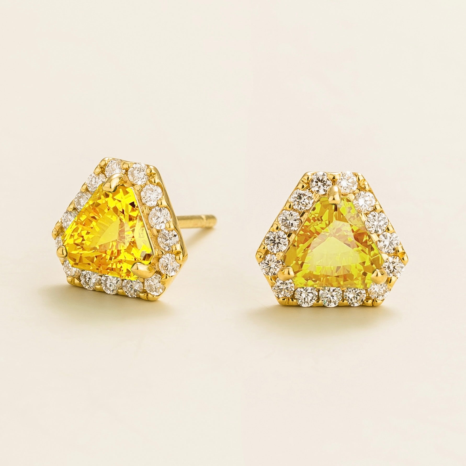 Diana Gold Triangle Earrings with Yellow Sapphire & Diamond – Juvetti London