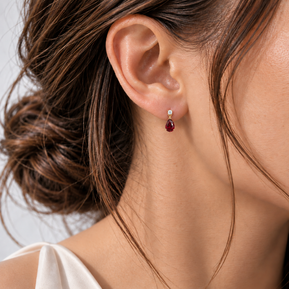 Pisa Ruby & Diamond Pear Drop Earrings in Gold