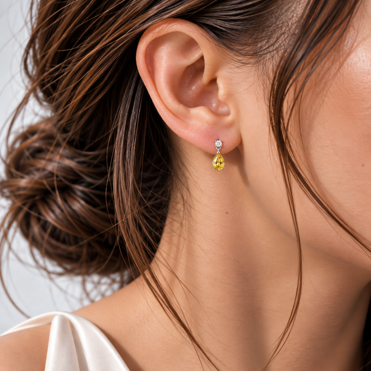 Pisa Yellow Sapphire & Diamond Pear Drop Earrings in White Gold