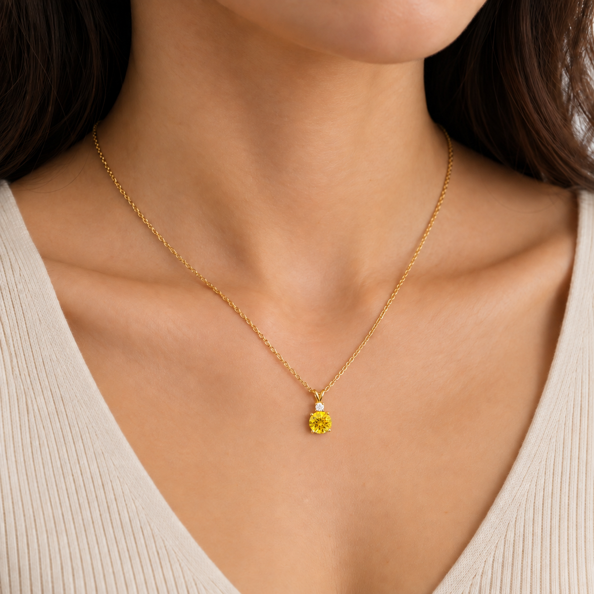 Joie Round Yellow Sapphire & Diamond Drop Pendant Necklace in Gold