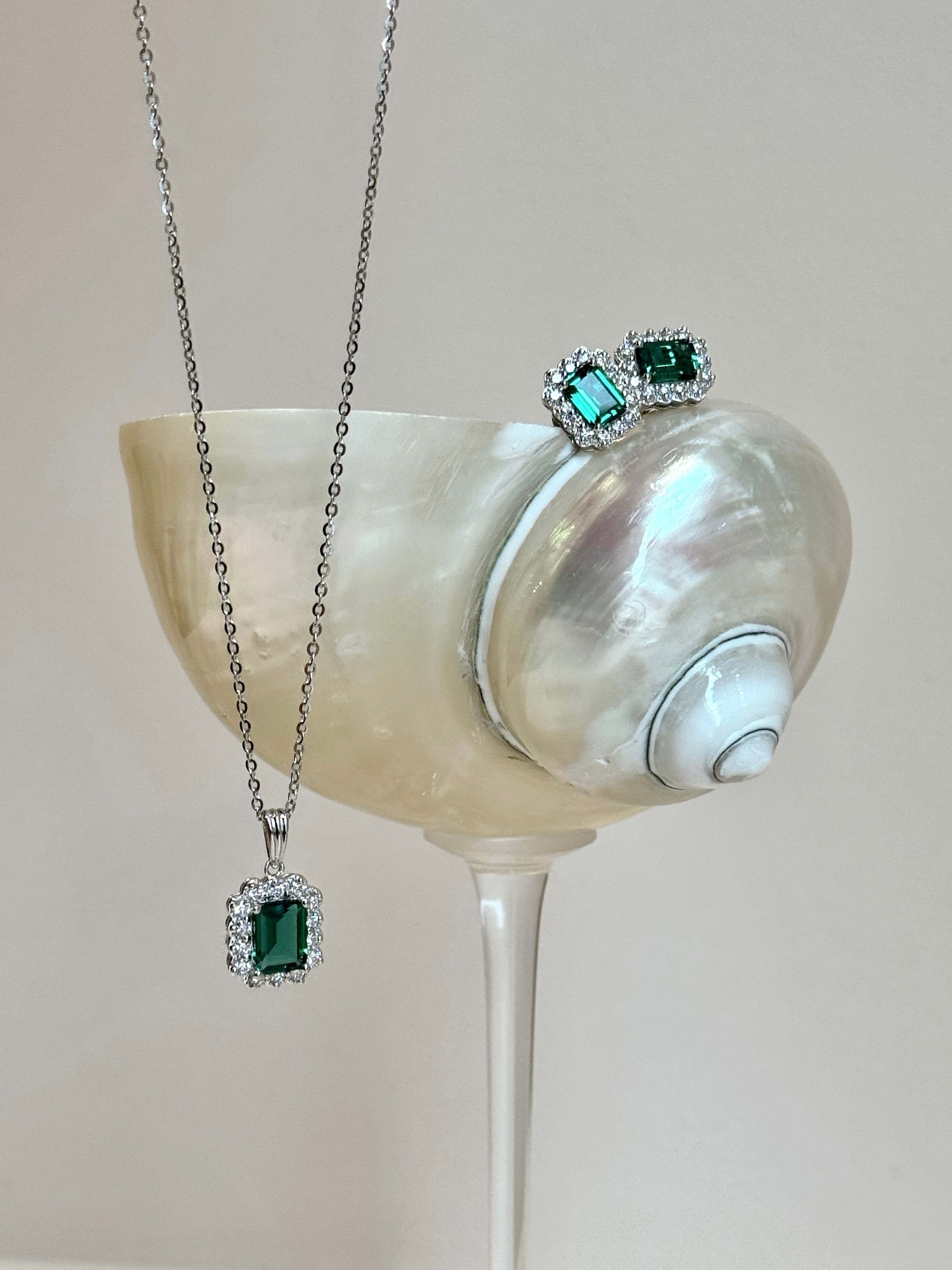 Verda Pink Sapphire Emerald-Cut & Diamond Halo Stud Earrings in White Gold
