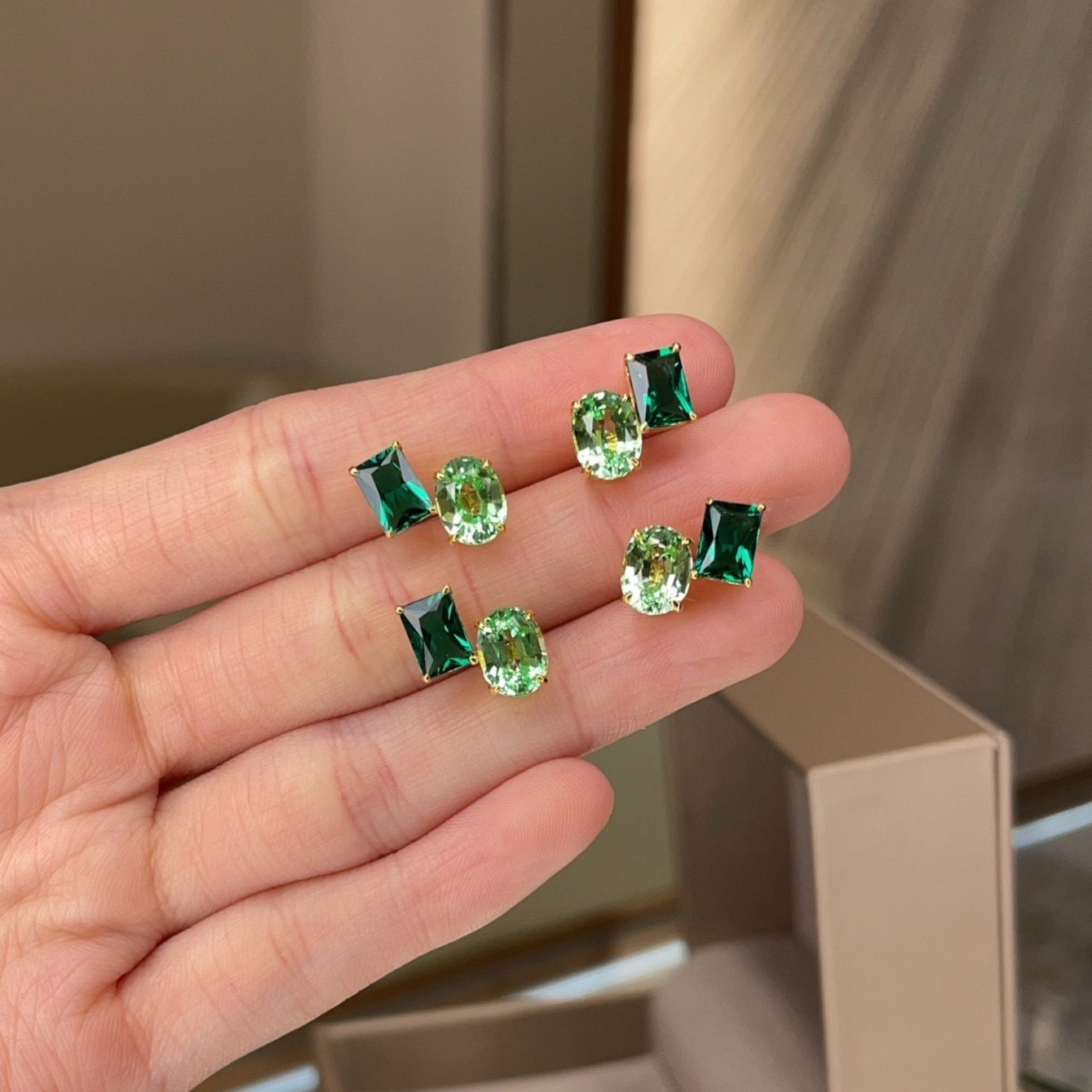 Buchon Emerald & Green Sapphire Two-Stone Earrings In White Gold
