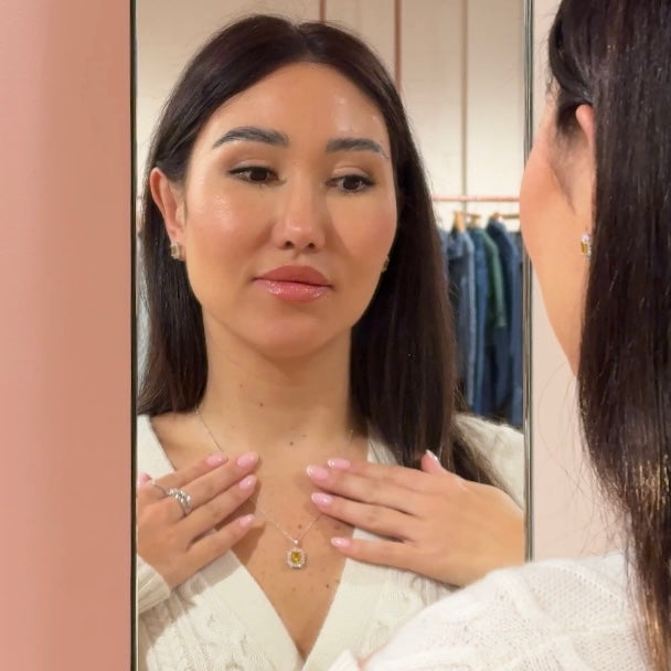 Verda Green Sapphire Emerald-Cut & Diamond Halo Pendant Necklace in Gold