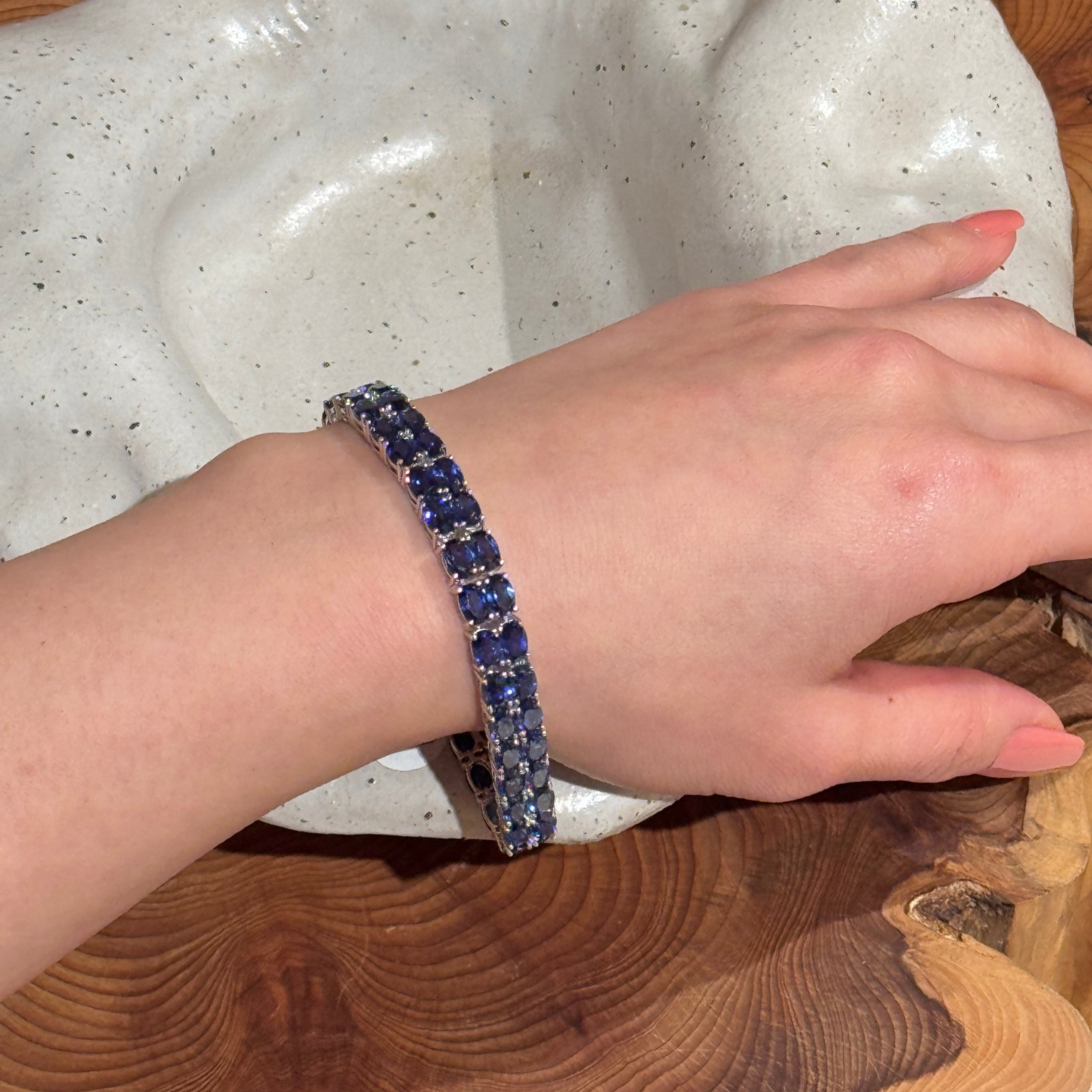 Salto Blue Sapphire Oval Tennis Bracelet in White Gold - Double Row