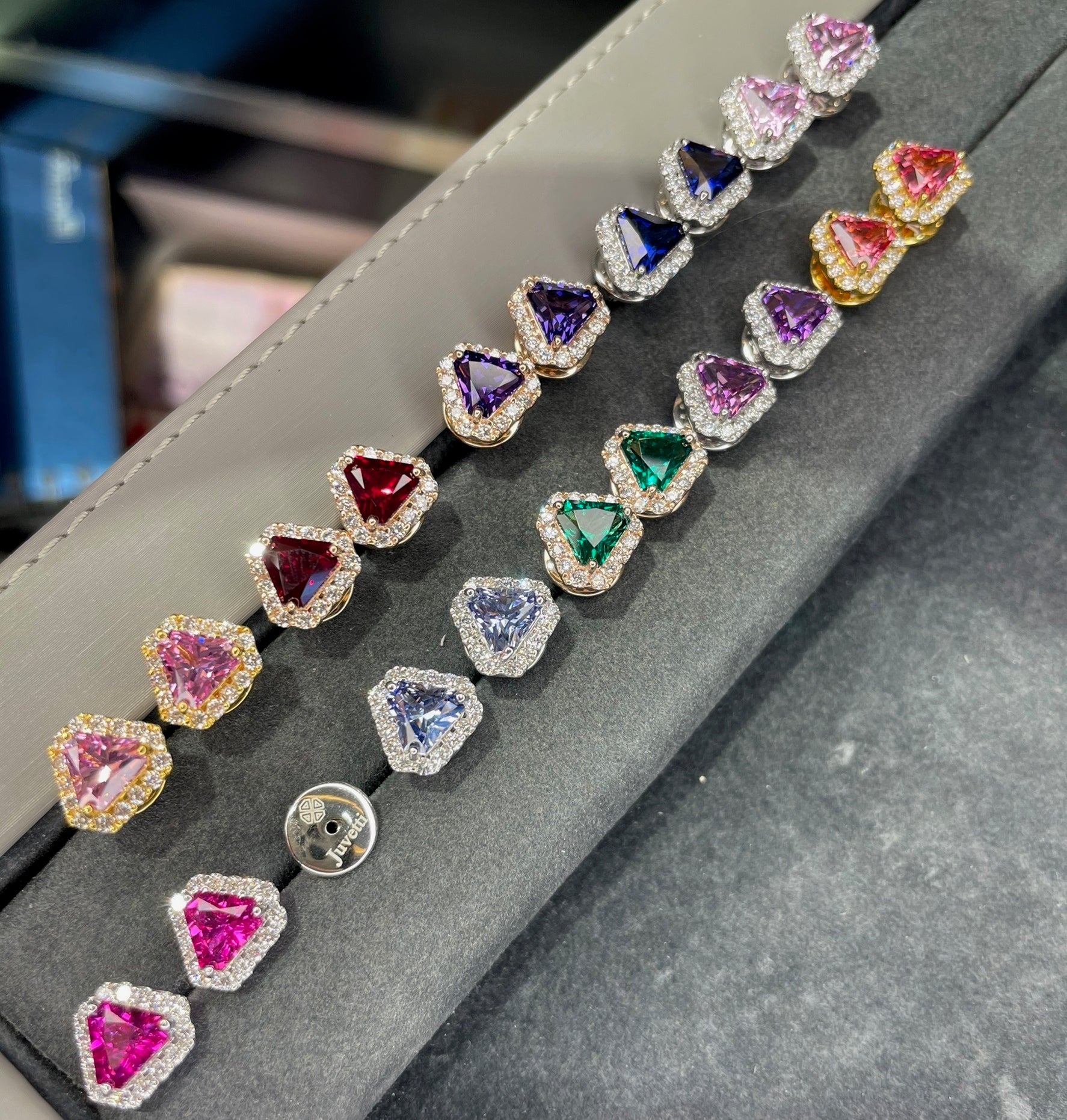 Diana Yellow Sapphire Triangle Cut & Diamond Halo Stud Earrings in Gold