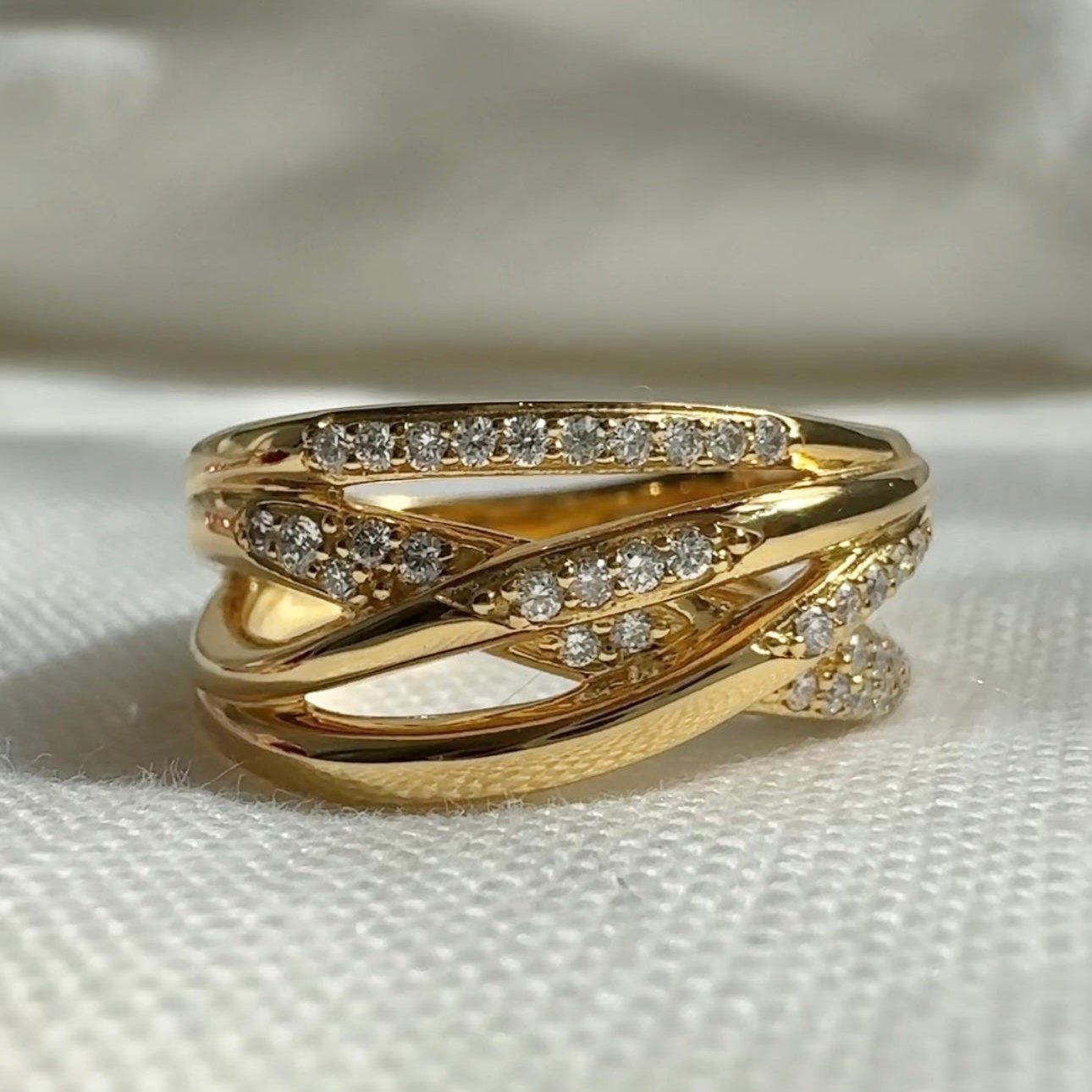 Val Diamond Multi Row Crossover Ring in Gold