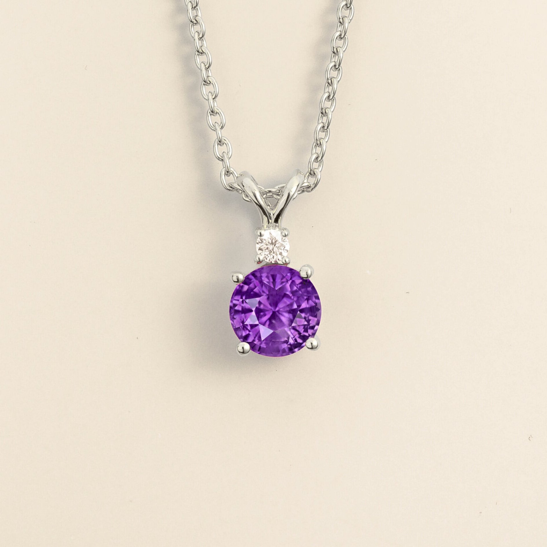 Joie Pendant Necklace in Purple Sapphire & Diamond Set In White Gold