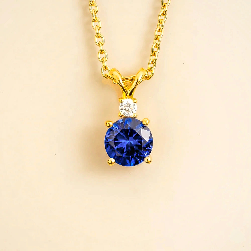 Joie Round Blue Sapphire & Diamond Drop Pendant Necklace in Gold | Juvetti