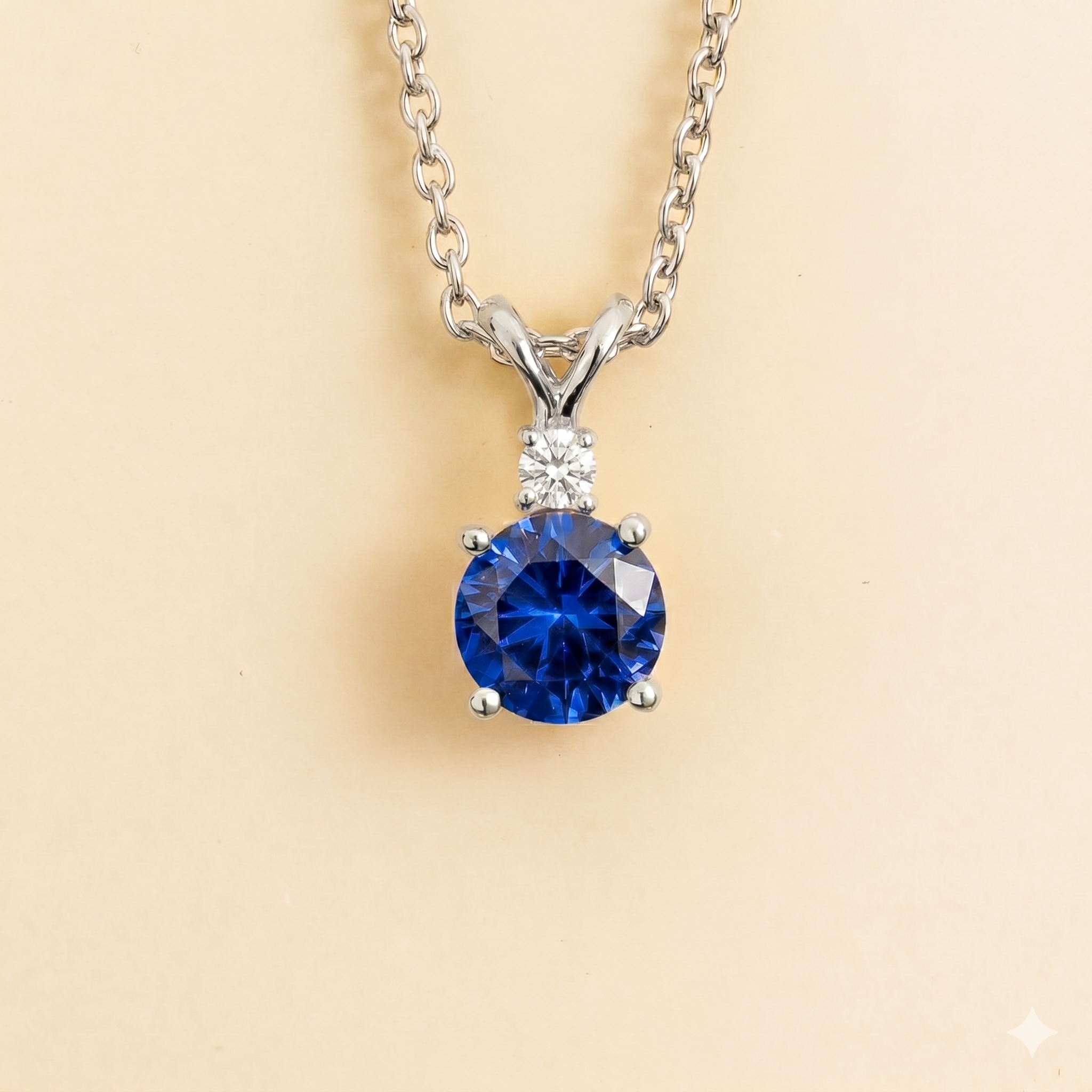 Joie Round Blue Sapphire & Diamond Drop Pendant Necklace In White Gold