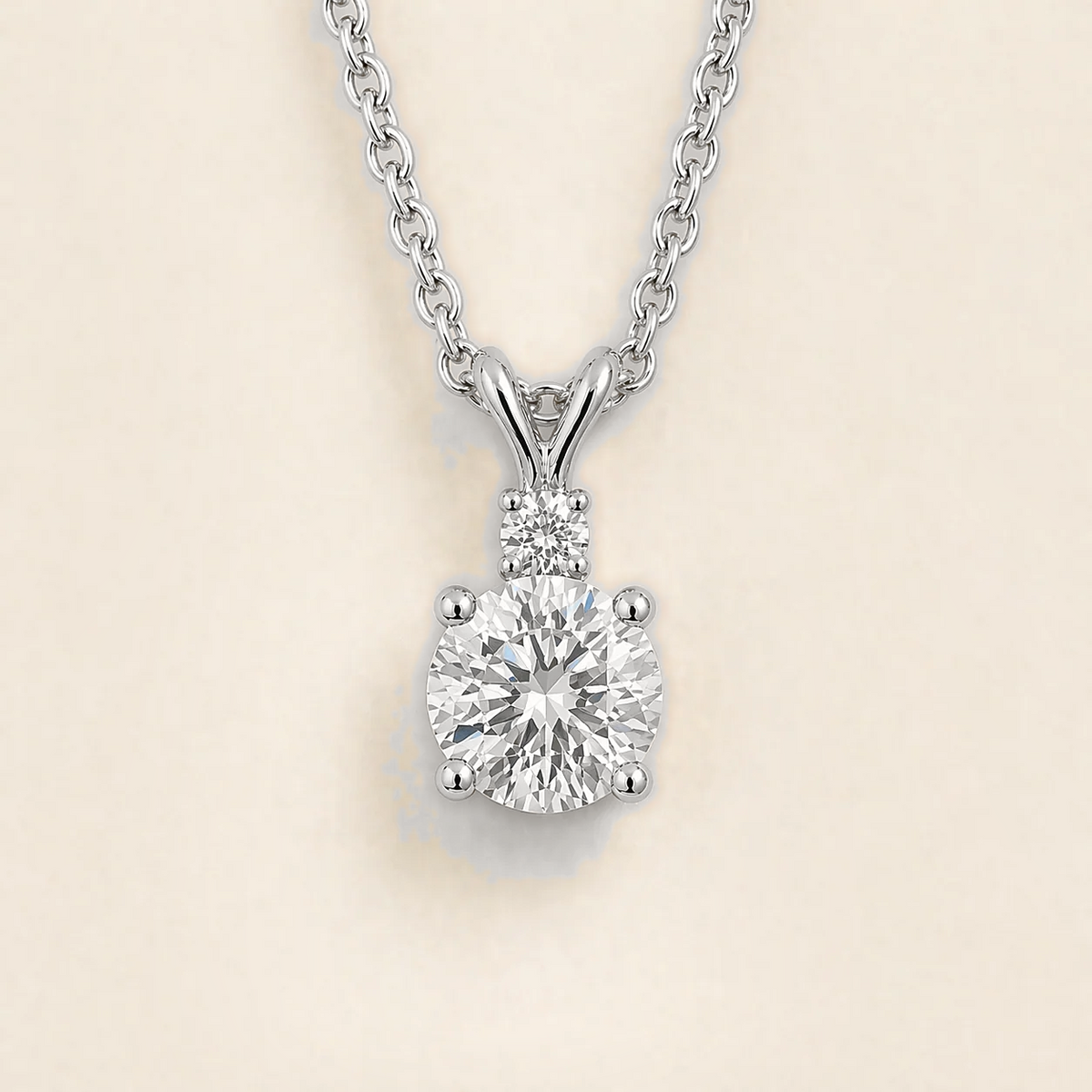Round lab-grown diamond drop pendant necklace, Joie design in white gold | Juvetti London