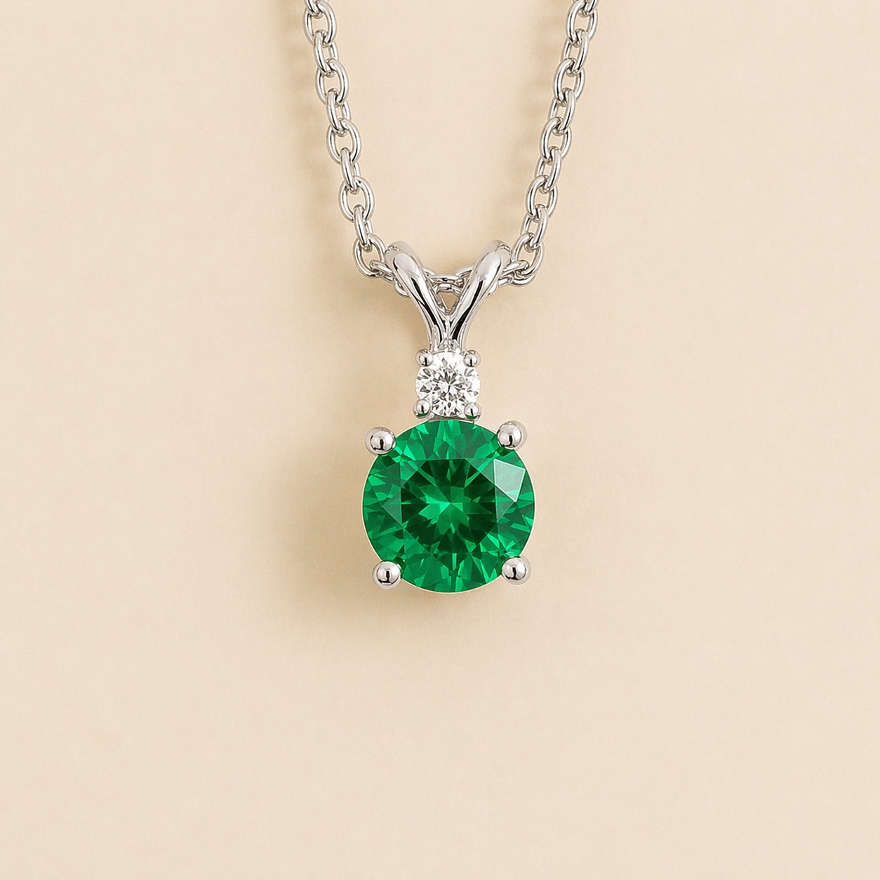 Joie Round Emerald & Diamond Drop Pendant Necklace In White Gold
