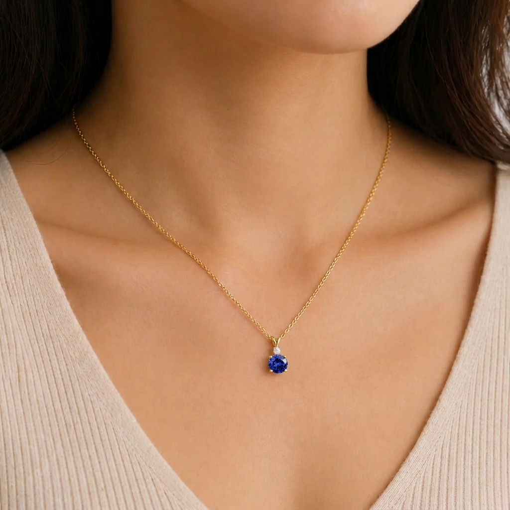 Joie Round Blue Sapphire & Diamond Drop Pendant Necklace In Gold