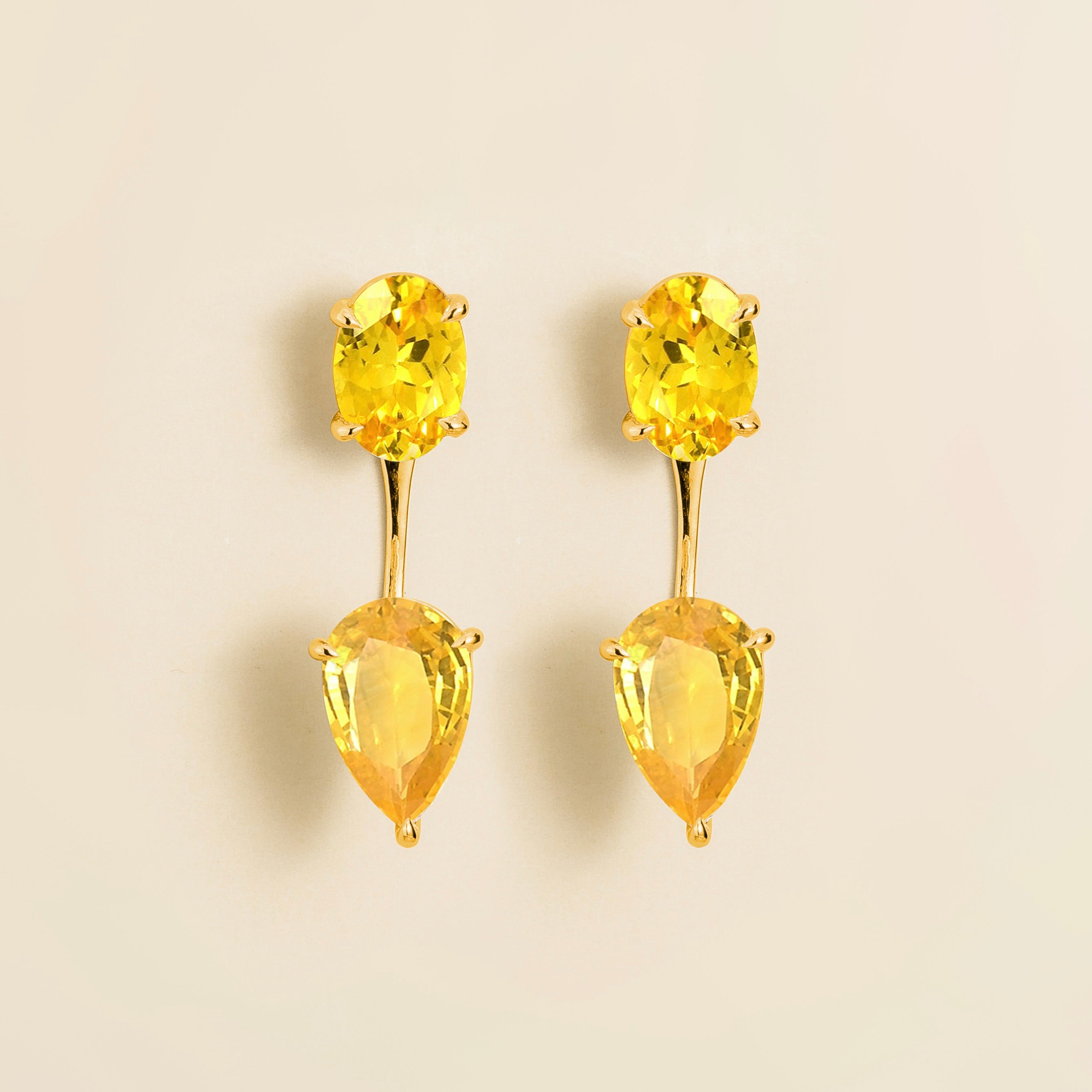 Elegant Gold Drop Earrings Featuring Yellow Sapphire – Sustainable Luxury