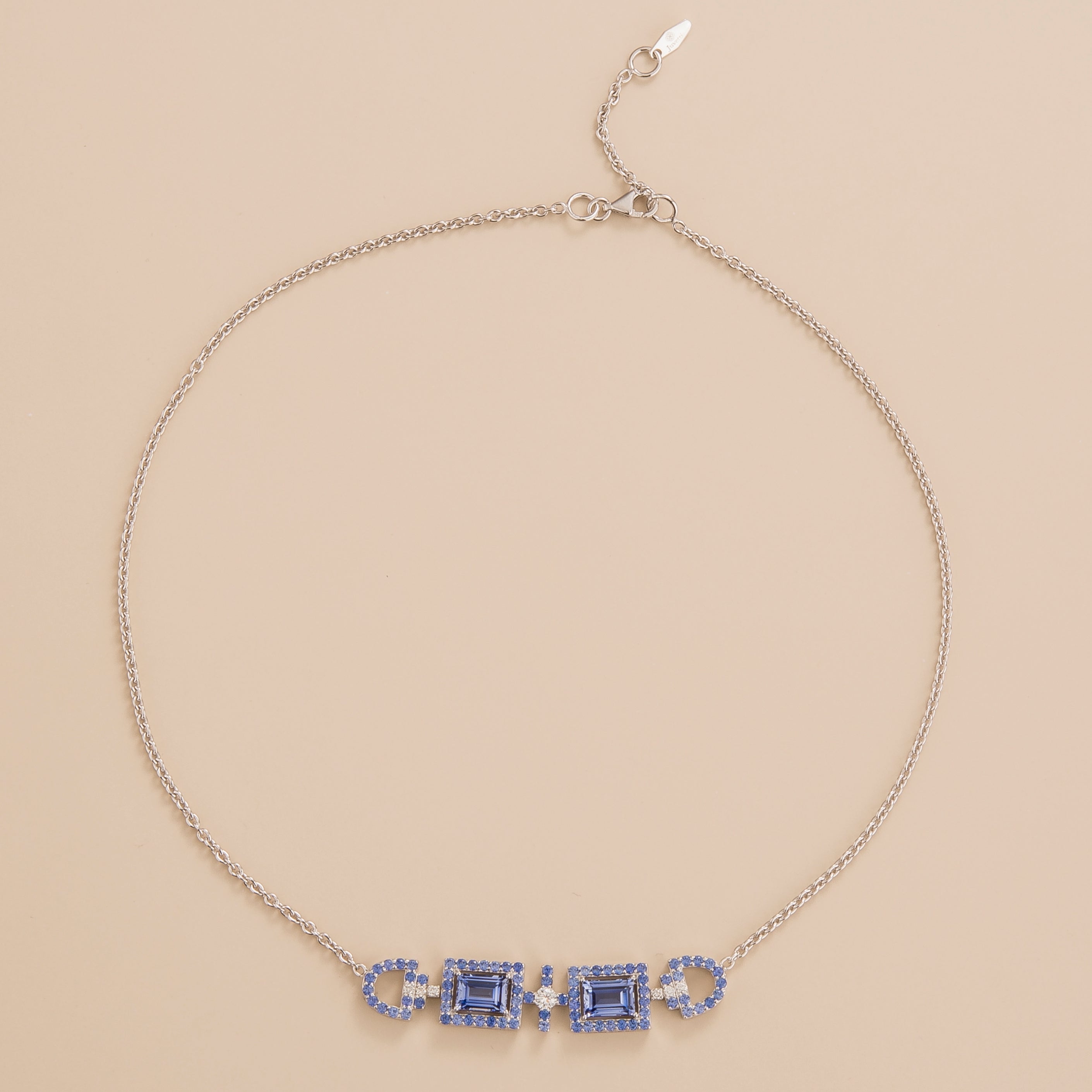 Juvetti Jewellery Ciceris White Gold Necklace Pastel Blue Sapphire and Diamond Set