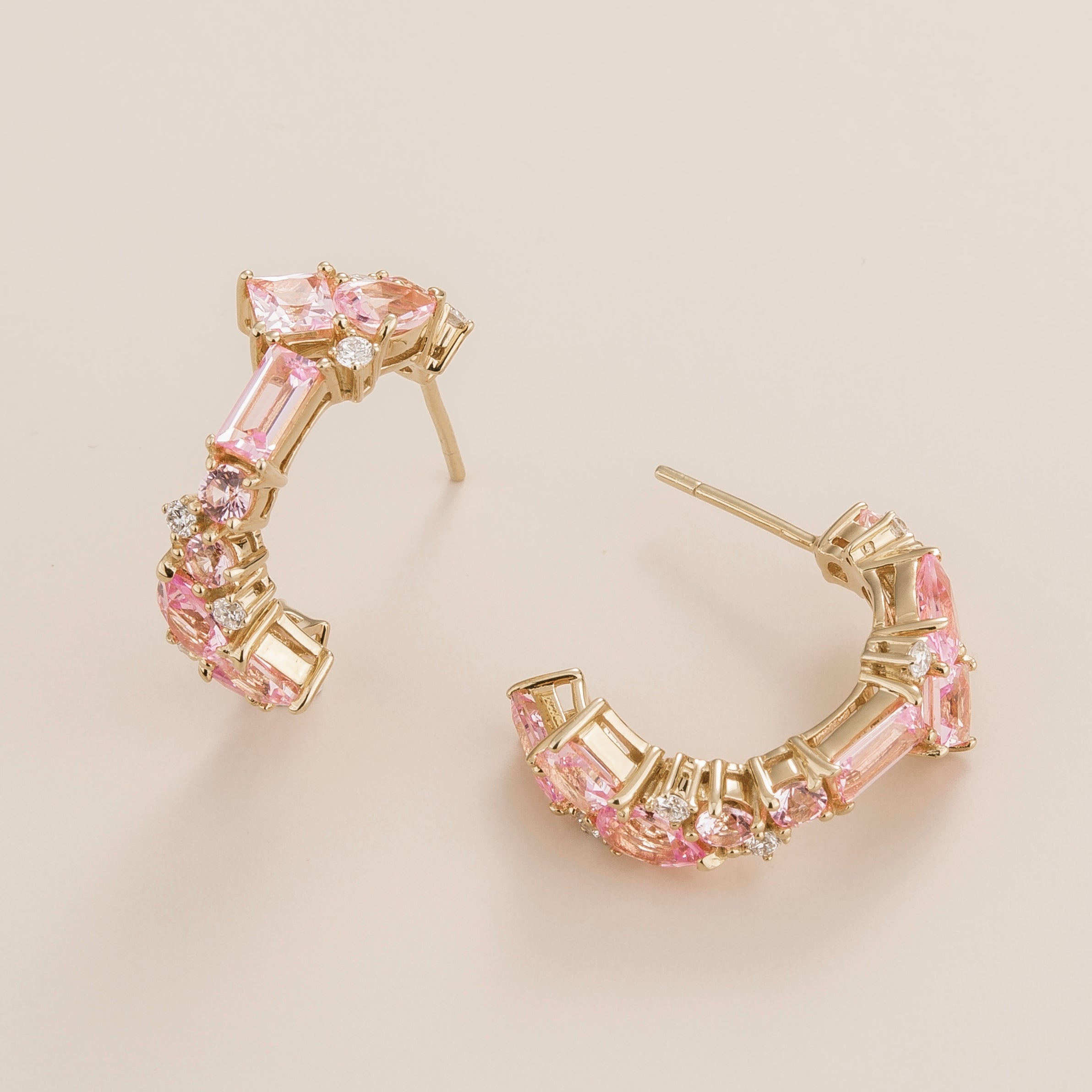 Lanna Pink Sapphire & Diamond Mixed-Cut Hoop Earrings in White Gold - Medium