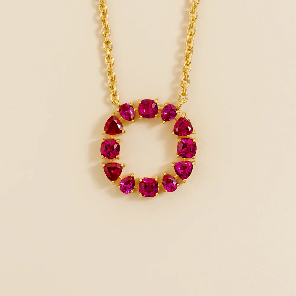 Glorie Ruby Mixed-Cut Circle Pendant Necklace in Gold | Juvetti