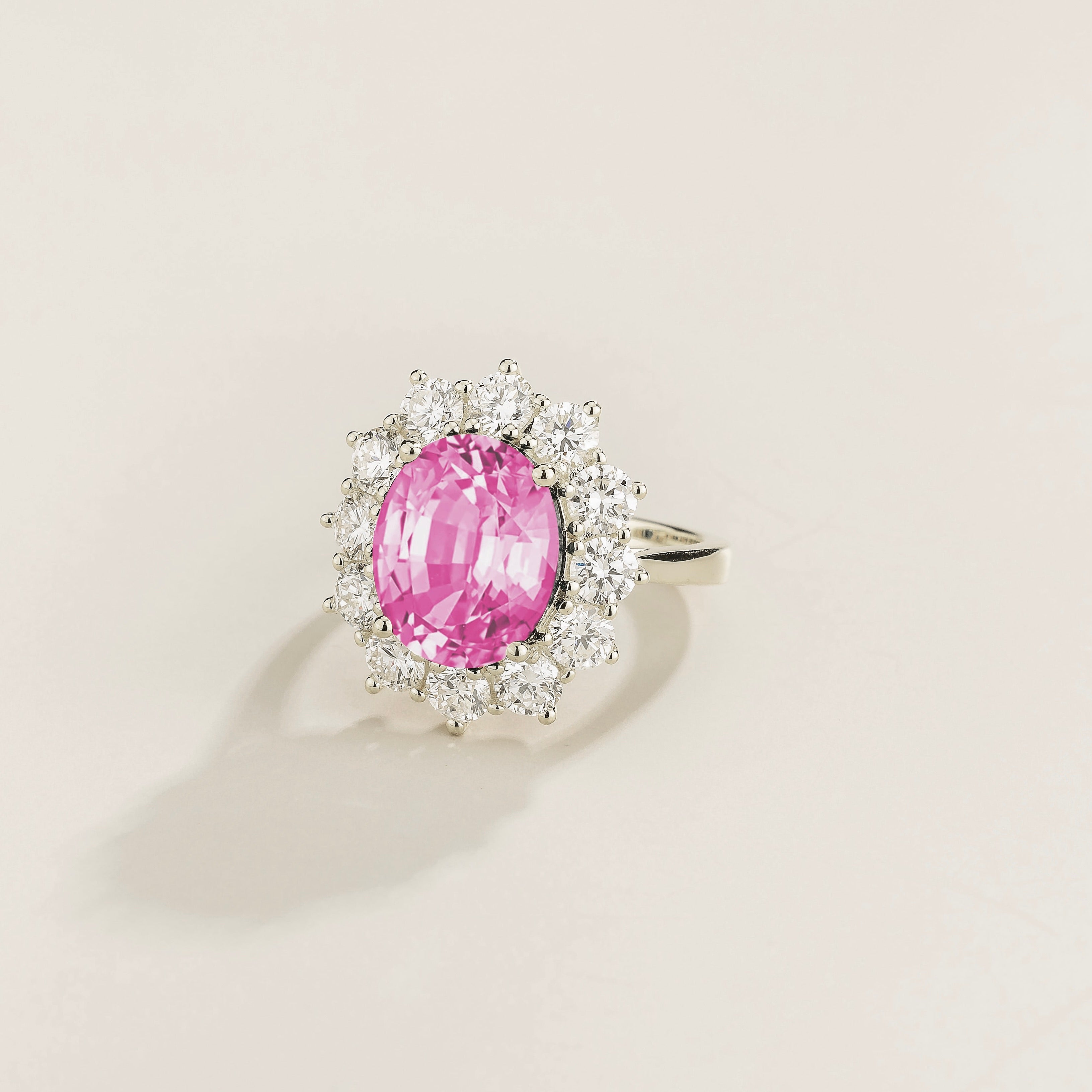 Oda Pink Sapphire Oval & Diamond Halo Ring In White Gold