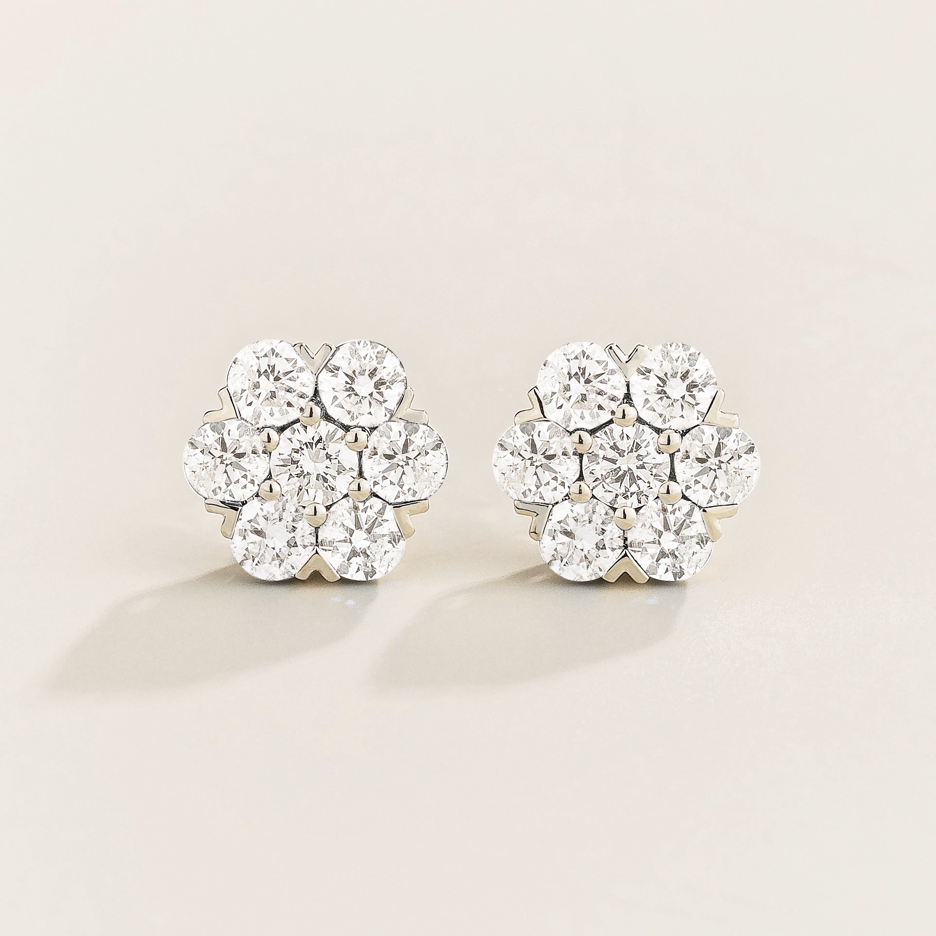 Cinq Diamond Flower Earrings In White Gold