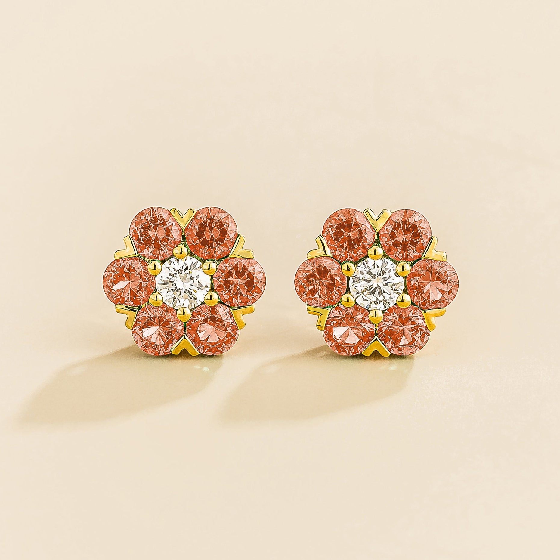 Cinq White Gold Earrings Diamond & Padparadscha Sapphire