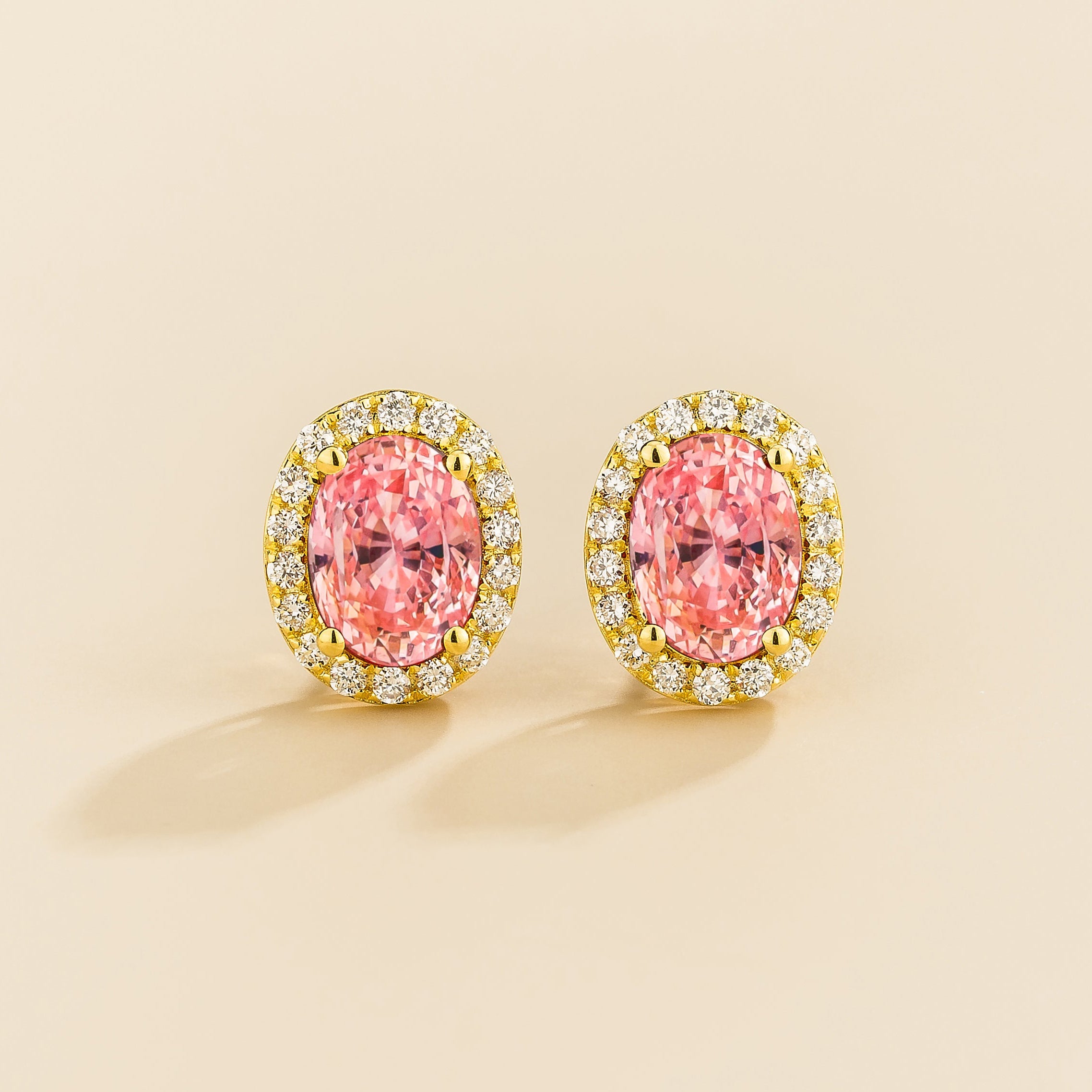 Mina Gold Earrings in Padparadscha Sapphire & Diamond