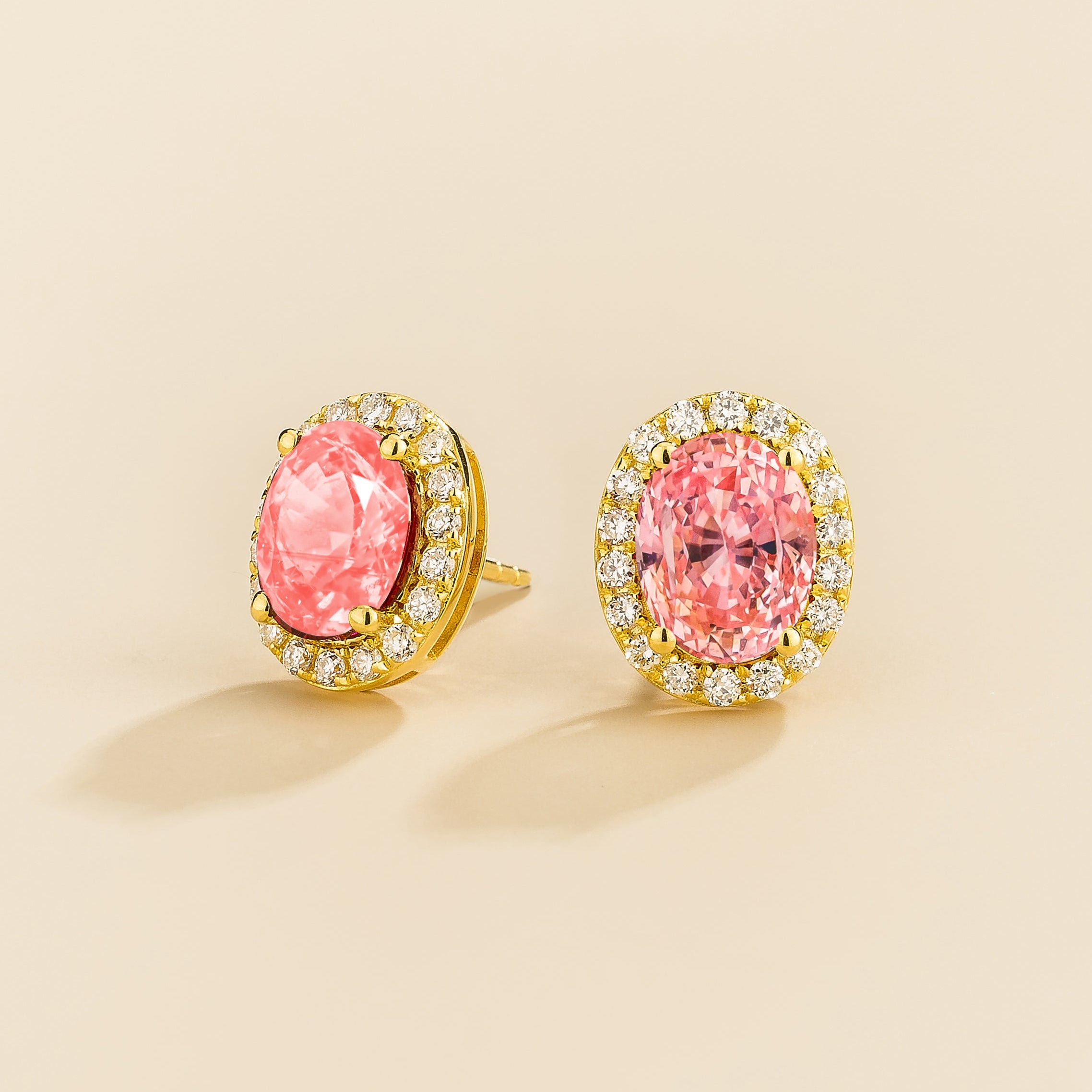 Mina Gold Earrings in Padparadscha Sapphire & Diamond