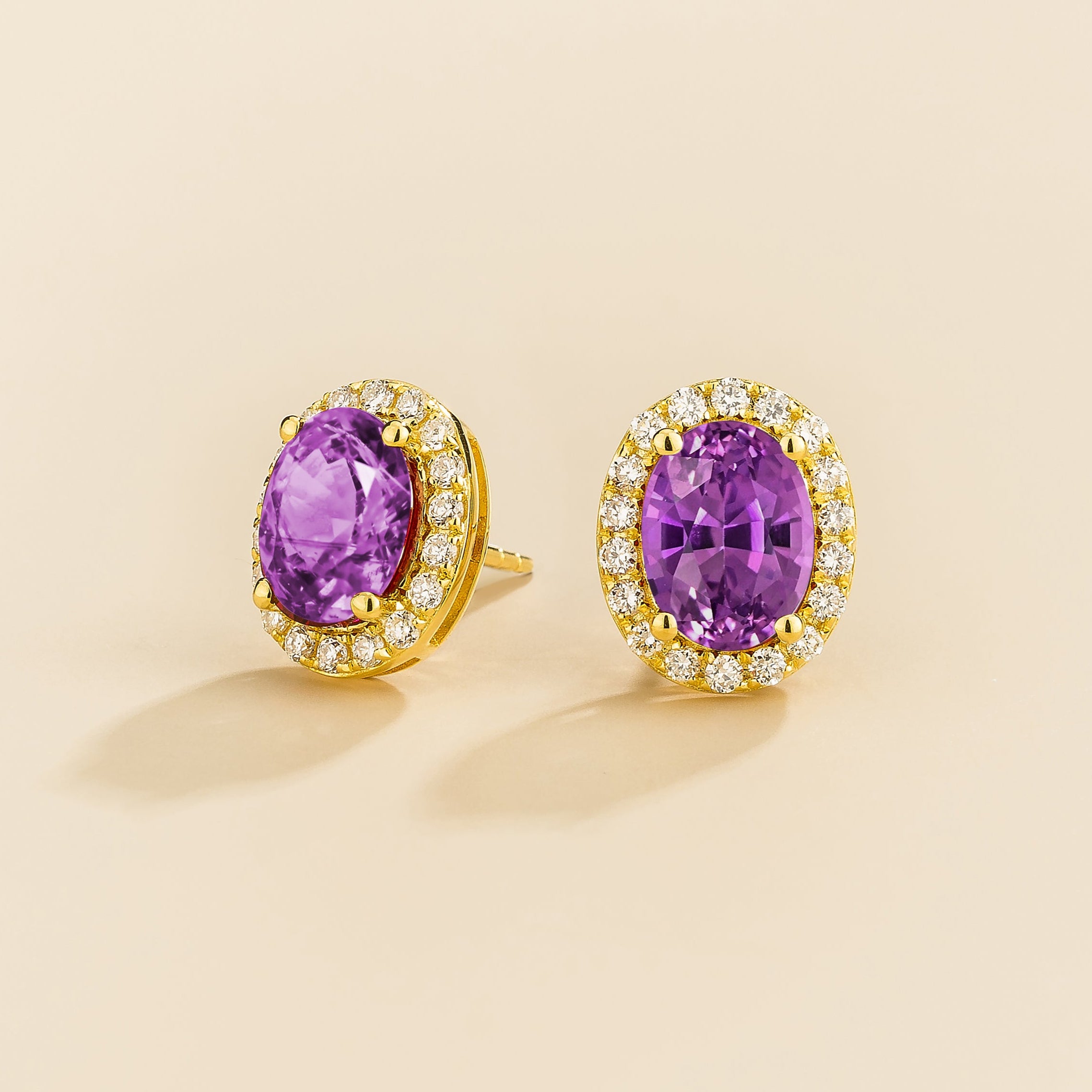 Mina Gold Earrings in Purple Sapphire & Diamonds