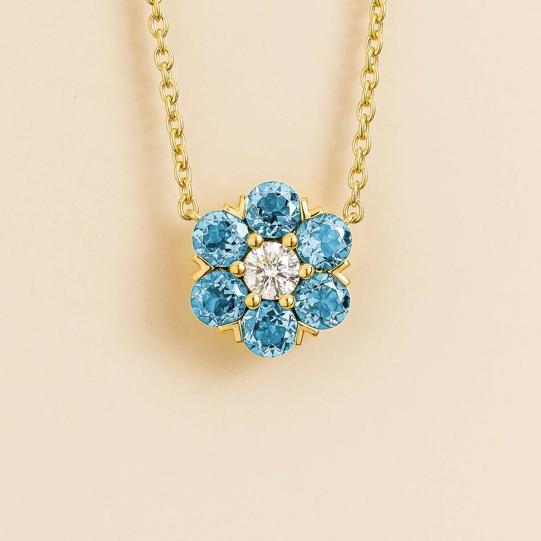 Cinq Gold Necklace in Diamond & Aqua Sapphire