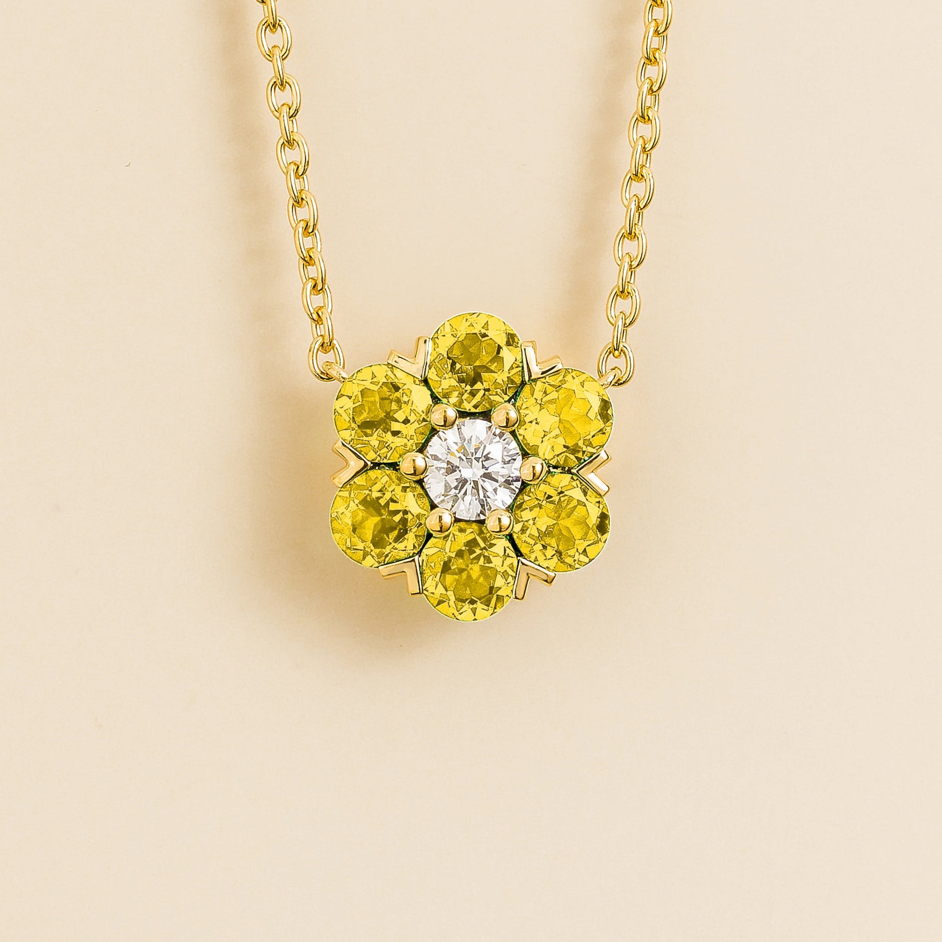 Cinq Gold Necklace in Diamond & Yellow Sapphire