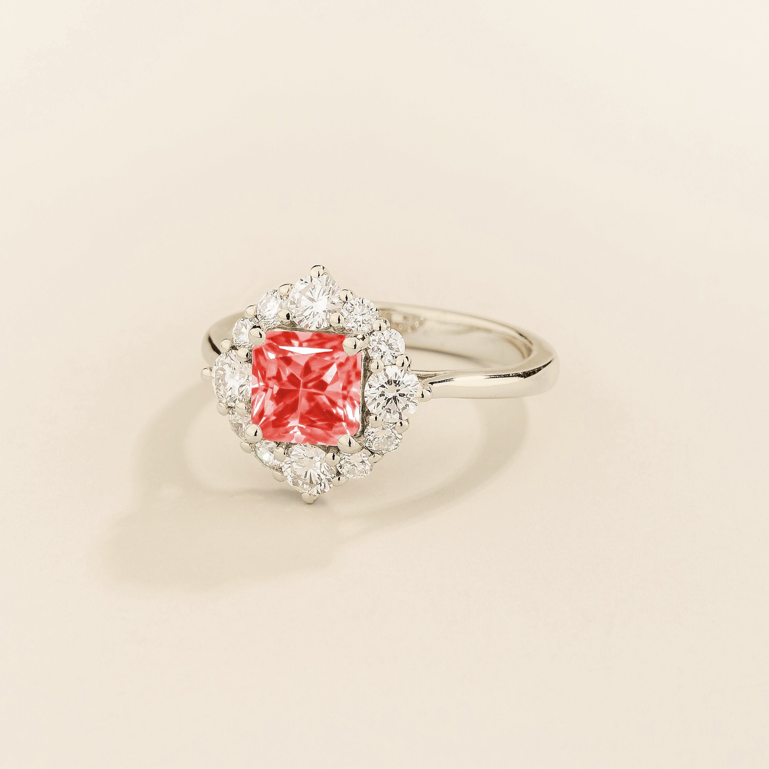 Tuli Padparadscha Sapphire Cushion Cut & Diamond Halo Ring in White Gold