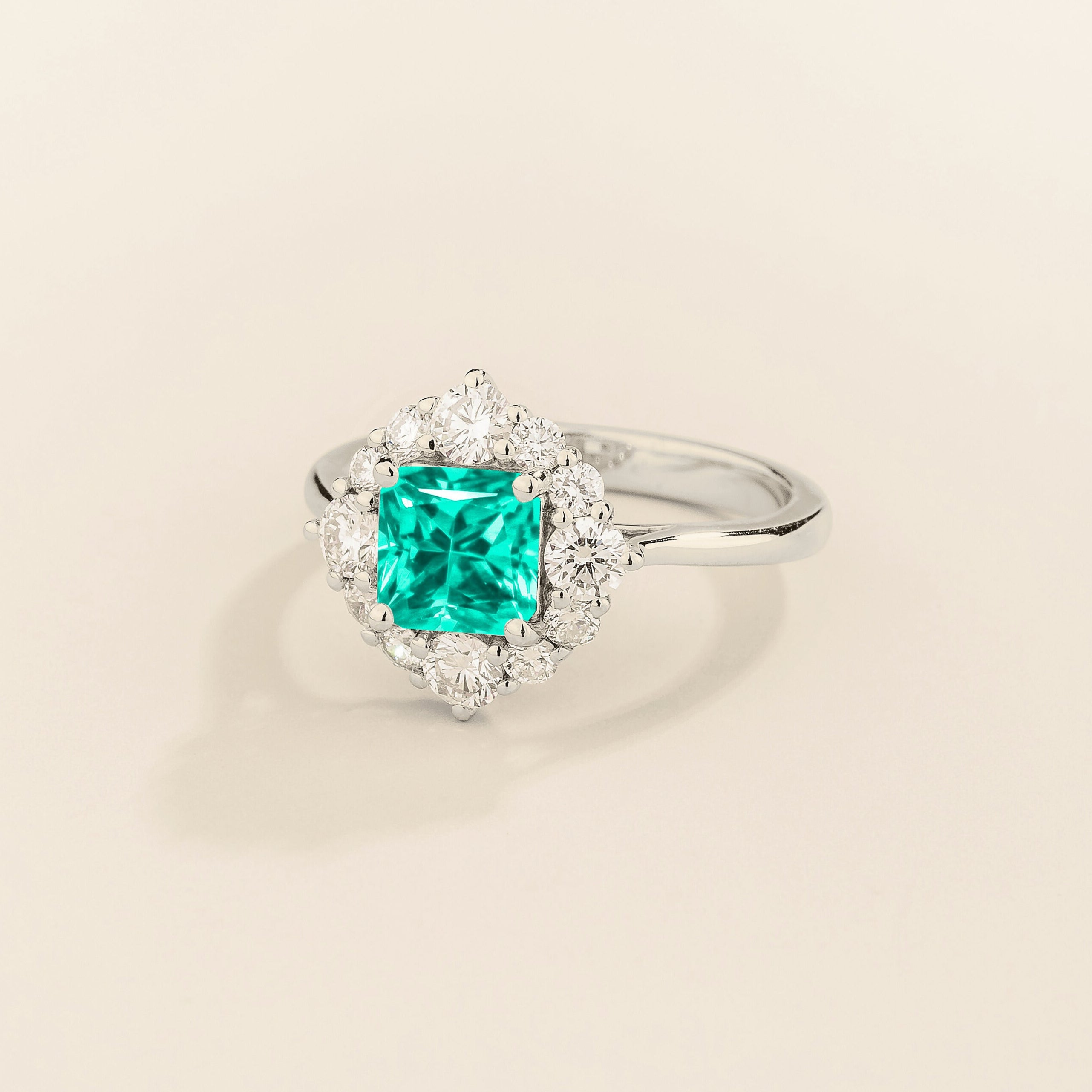 Tuli Paraiba Cushion Cut & Diamond Halo Ring in White Gold