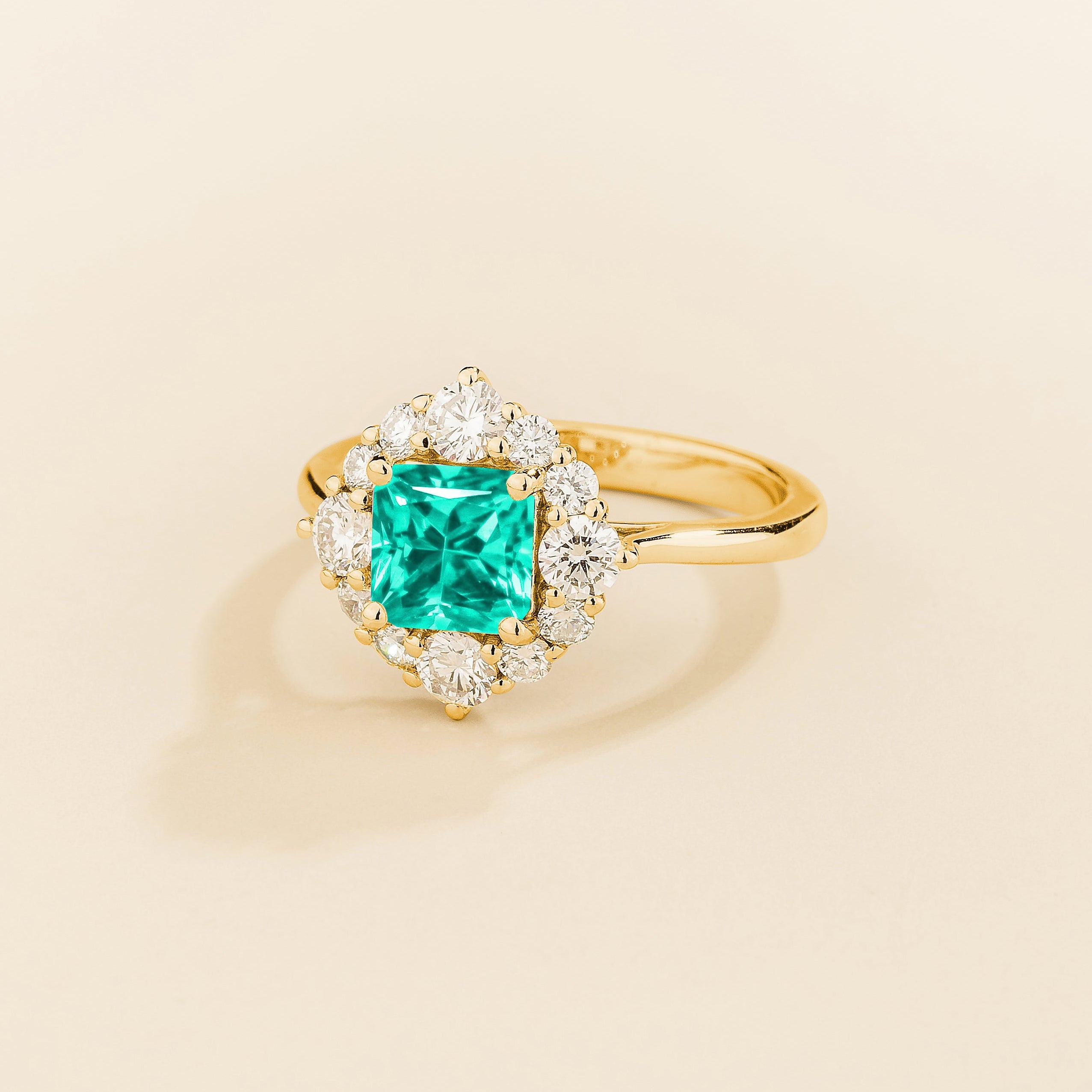 Tuli Paraiba Cushion Cut & Diamond Halo Ring in Gold