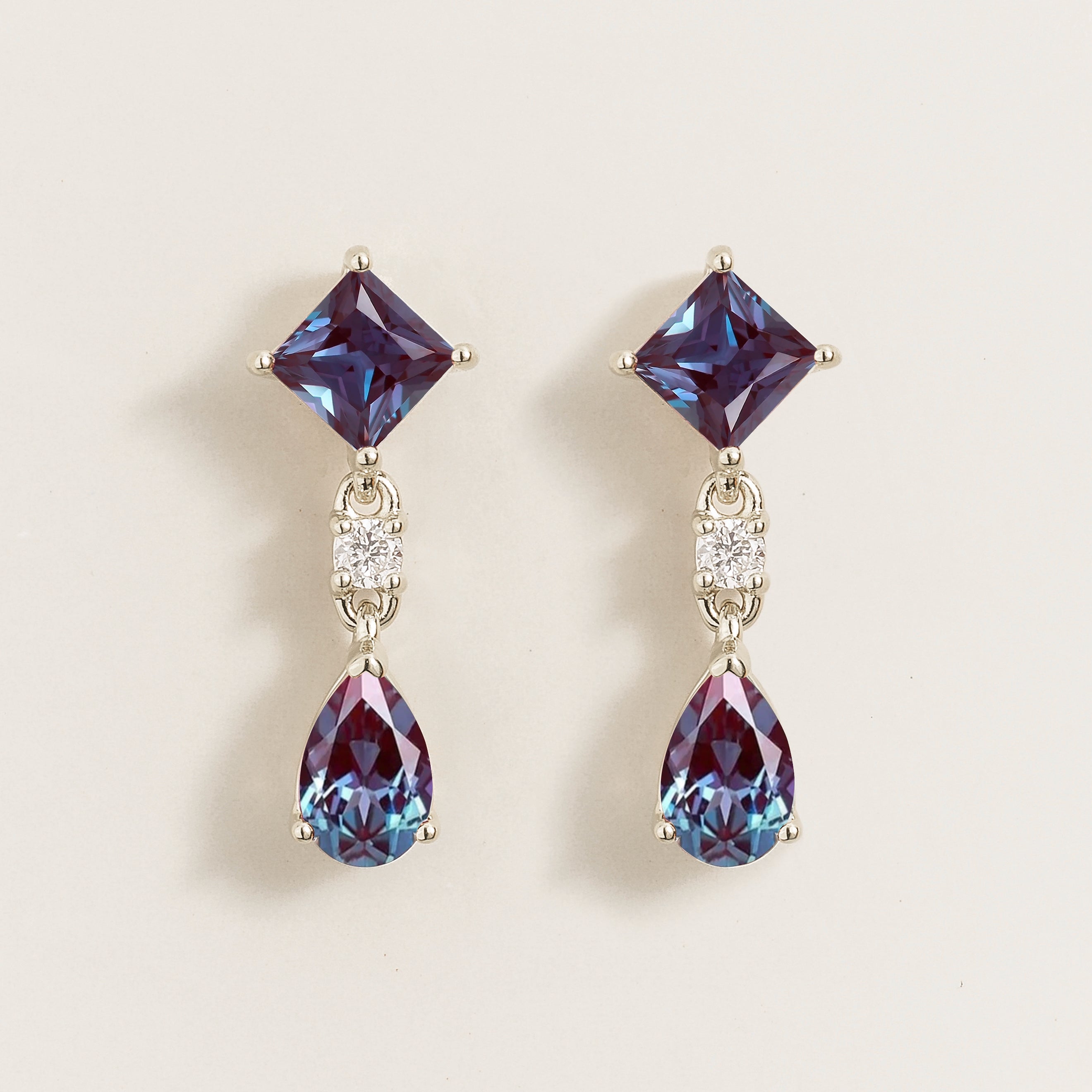 Ori Alexandrite & Diamond Drop Earrings In White Gold
