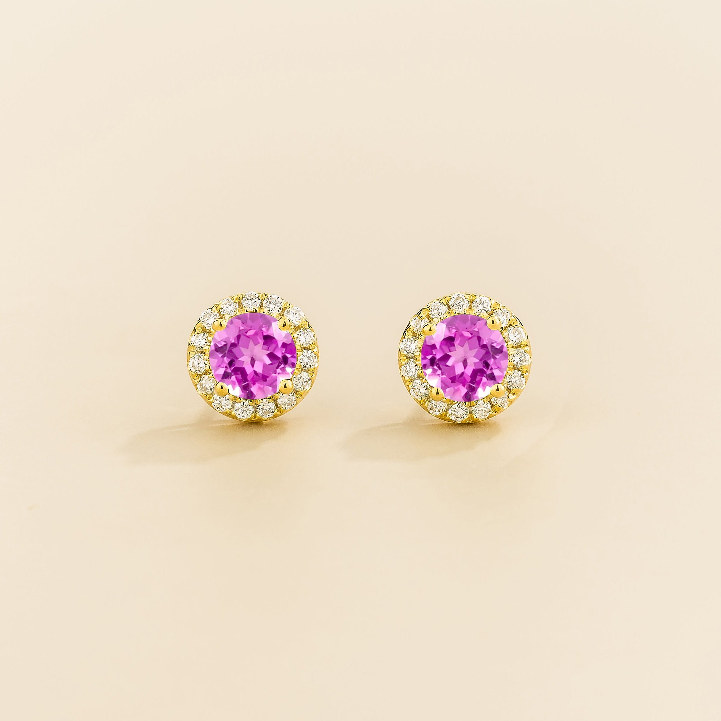 Mars earrings in gold set with Pink Sapphire and Diamond