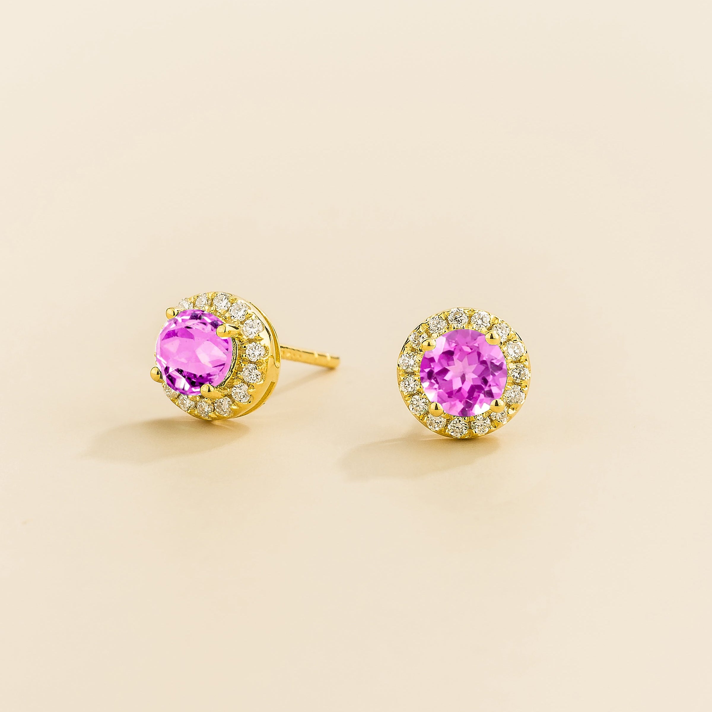 Mars earrings in gold set with Pink Sapphire and Diamond