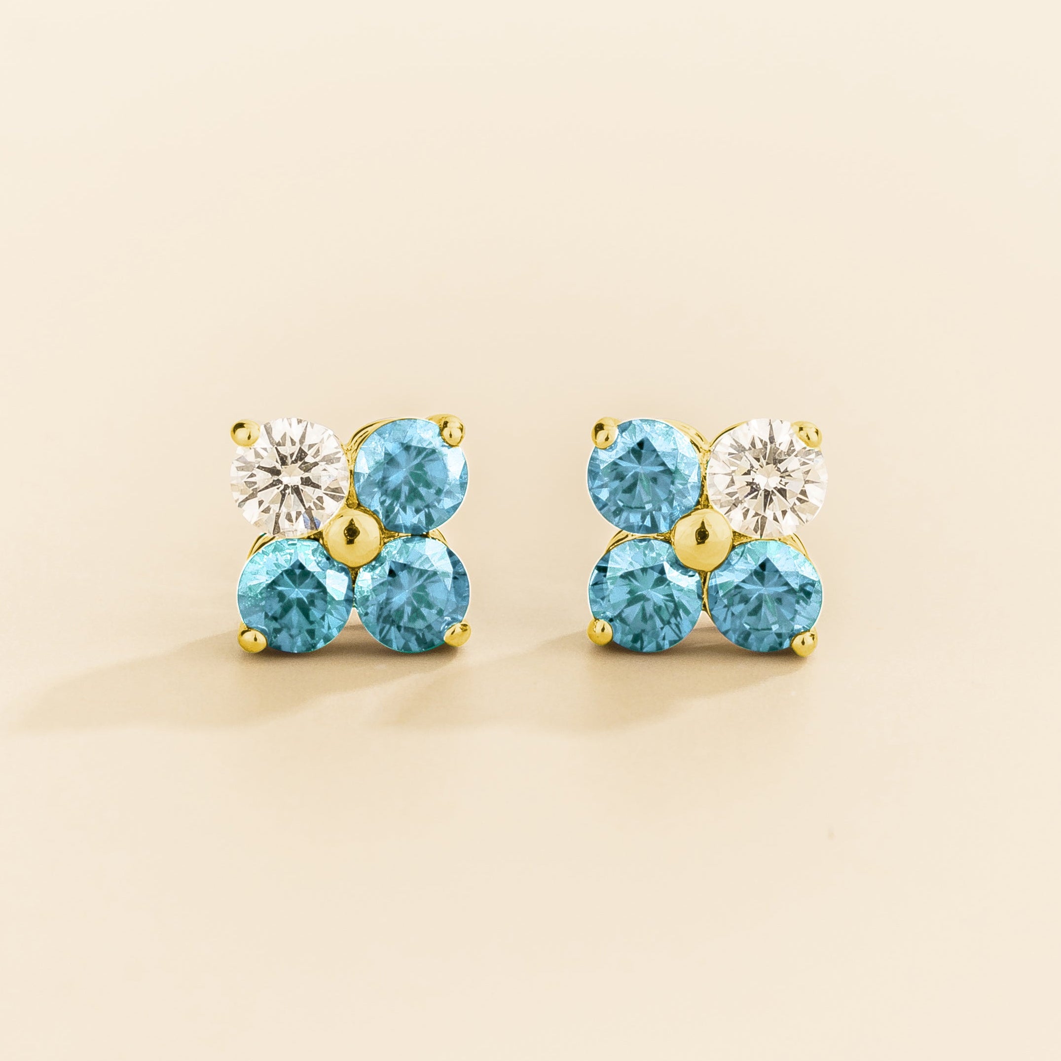 Clover Aquamarine & Diamond Earrings In Gold