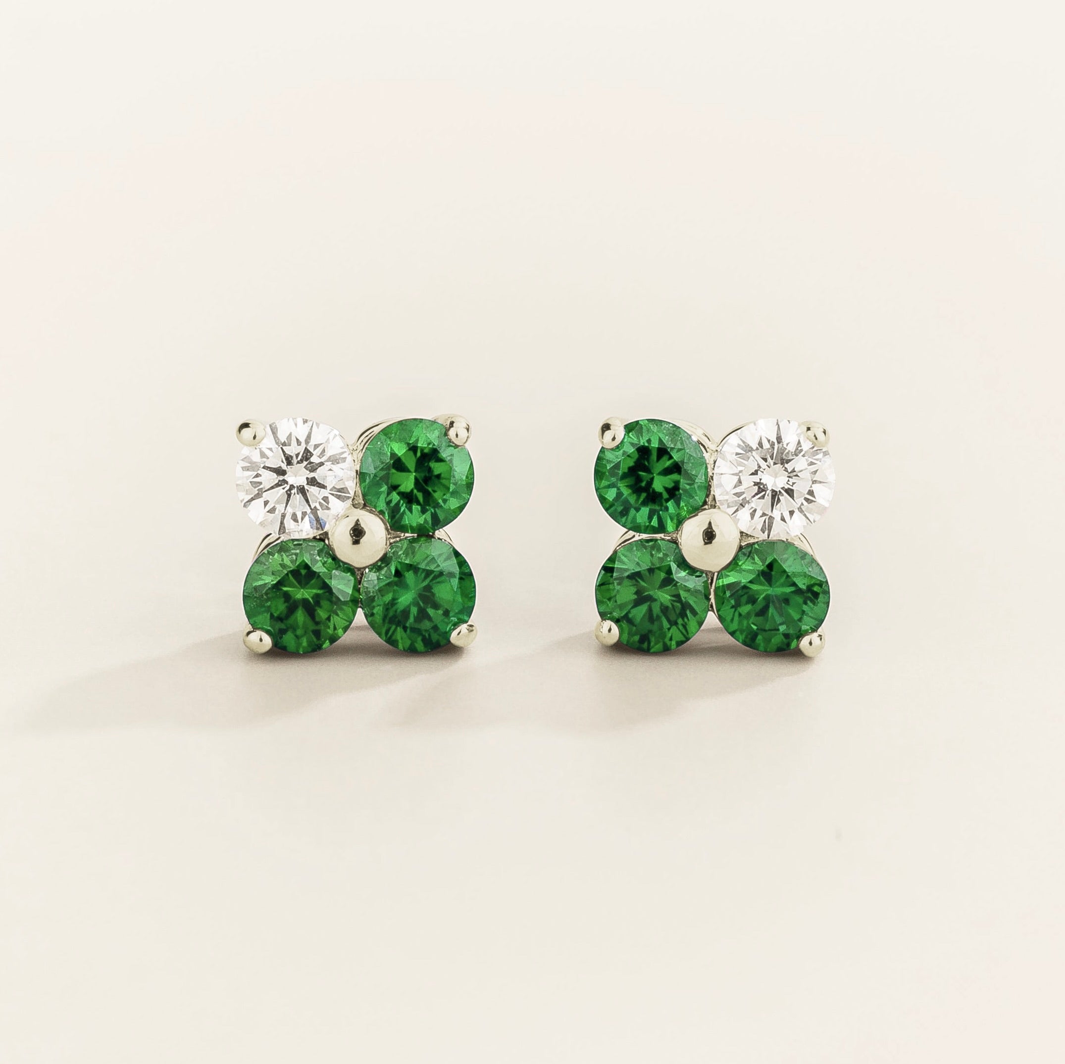 Clover Emerald & Diamond Earrings In White Gold