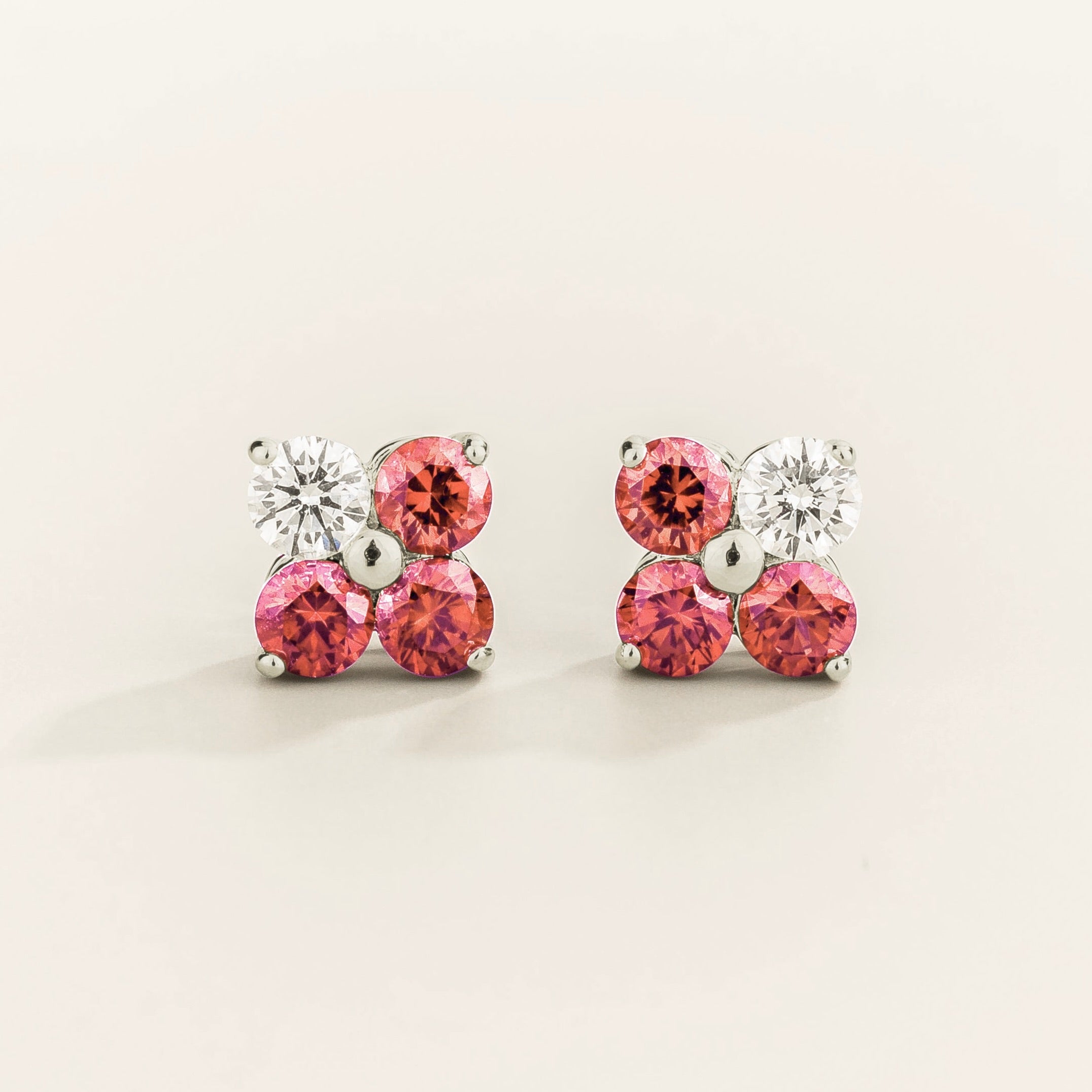 Clover Padparadscha Sapphire & Diamond Earrings In White Gold