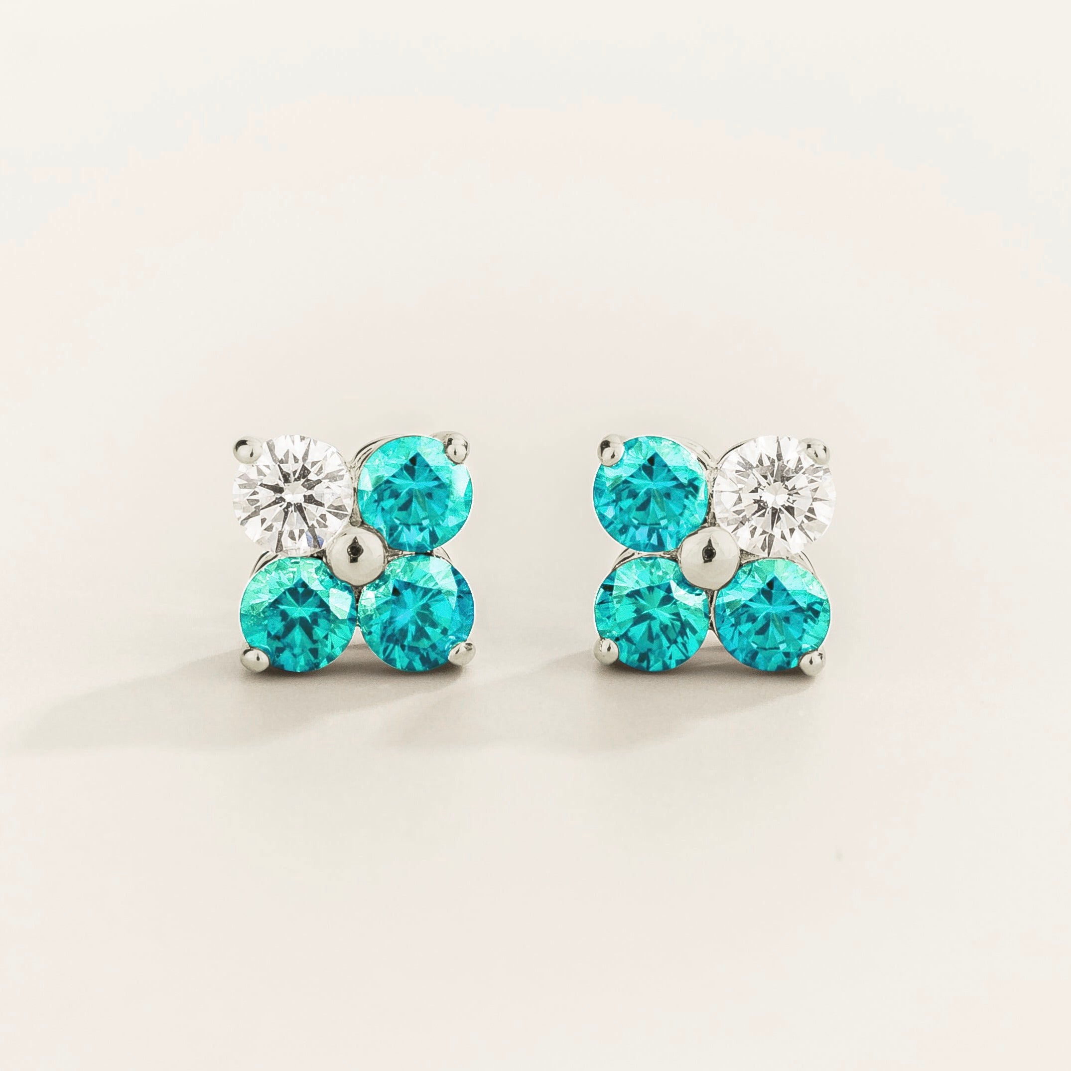 Clover Paraiba & Diamond Earrings In White Gold