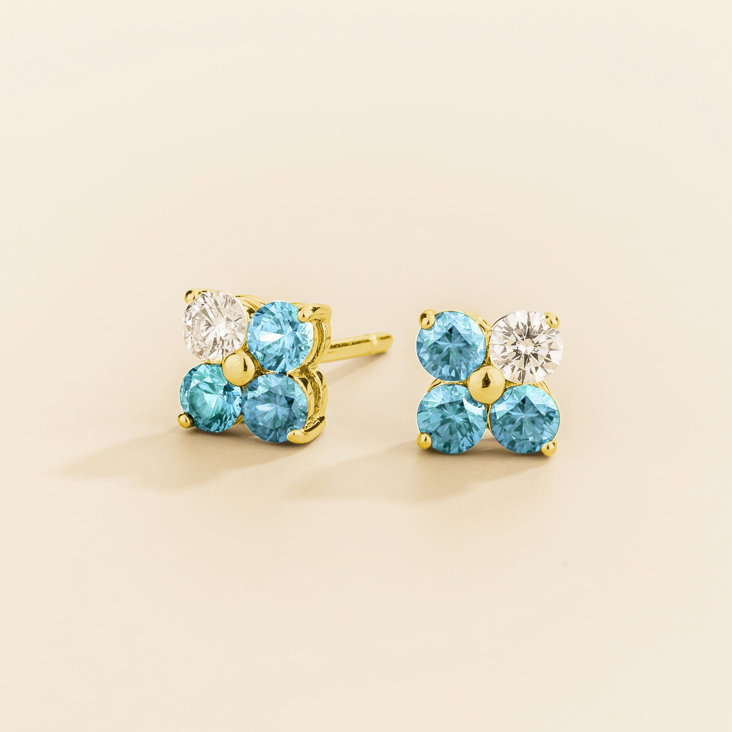 Clover Aquamarine & Diamond Earrings In Gold