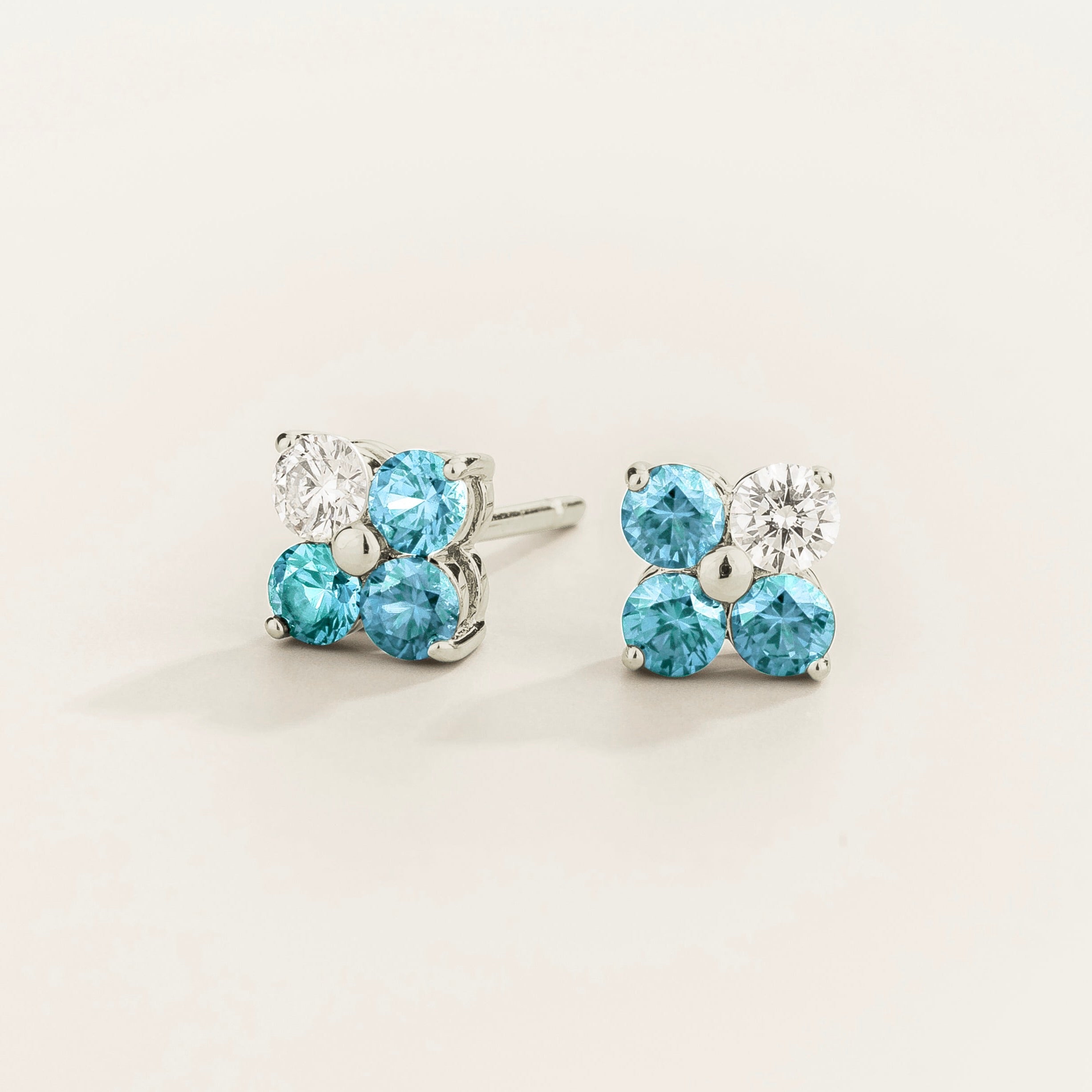 Clover Aquamarine & Diamond Earrings In White Gold