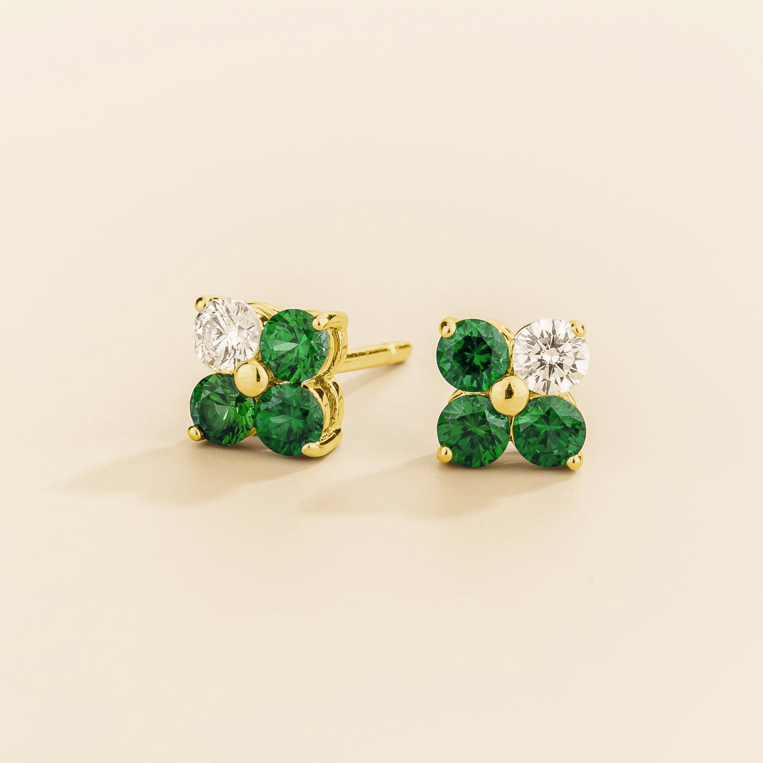 Clover Emerald & Diamond Earrings In Gold