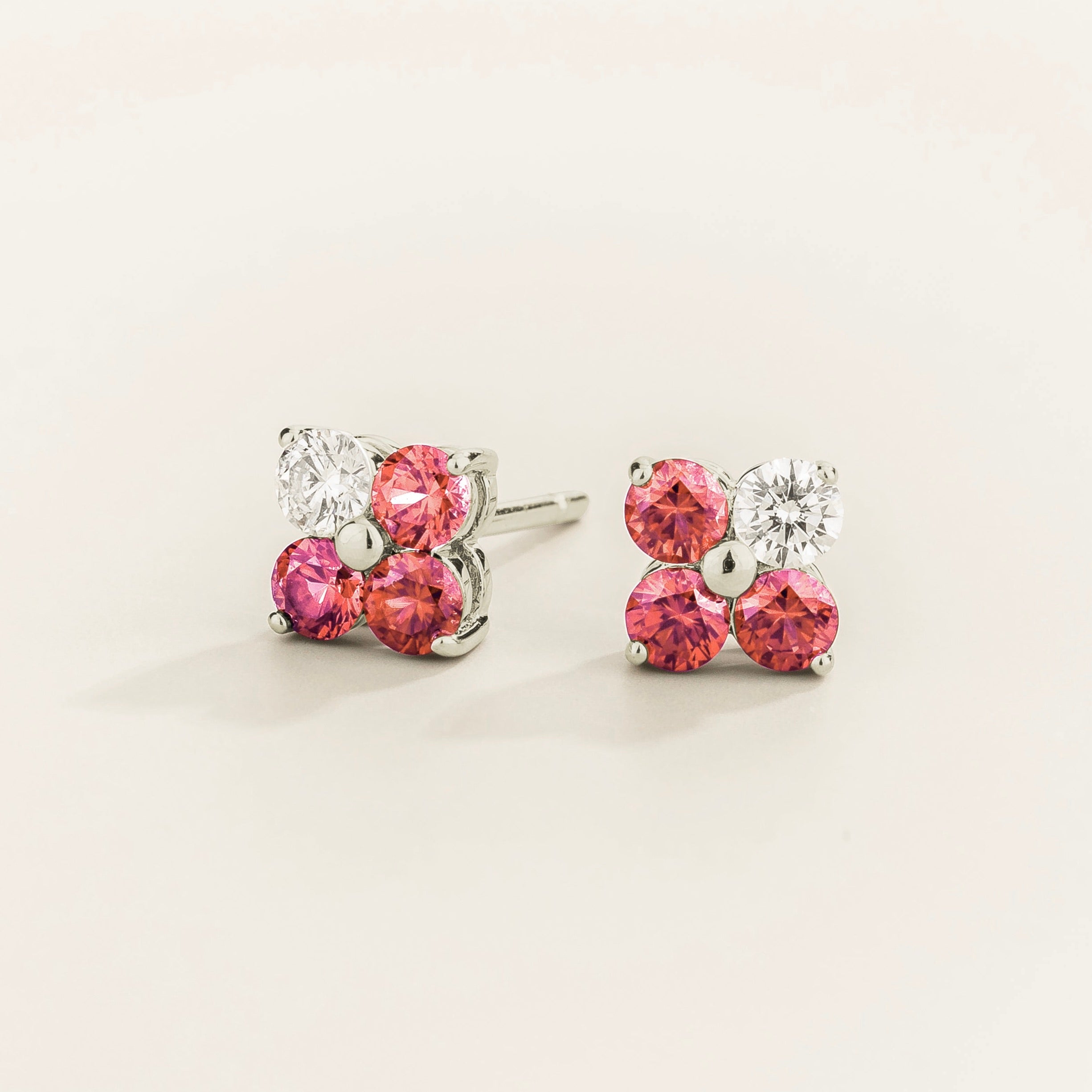 Clover Padparadscha Sapphire & Diamond Earrings In White Gold