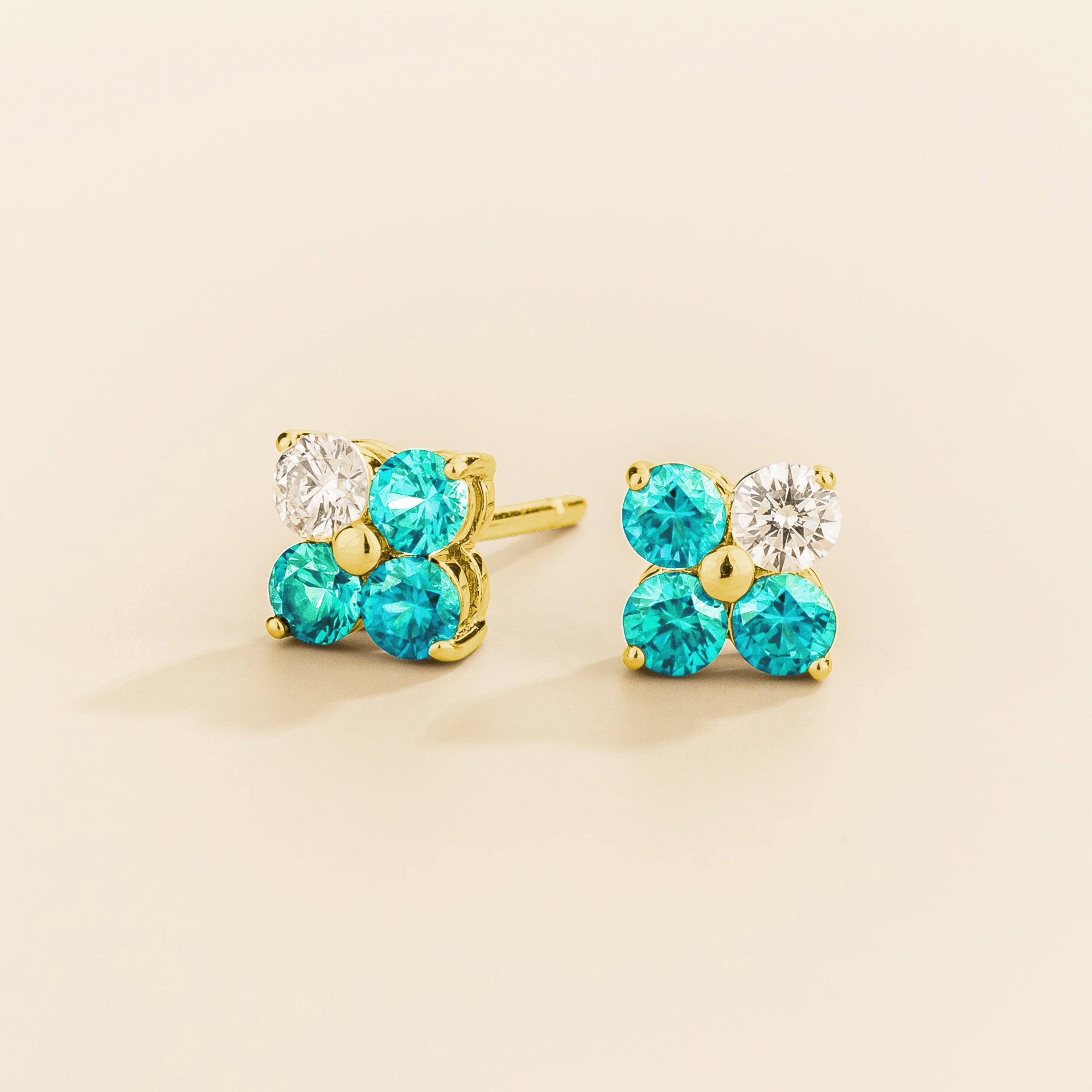 Clover Paraiba & Diamond Earrings In Gold