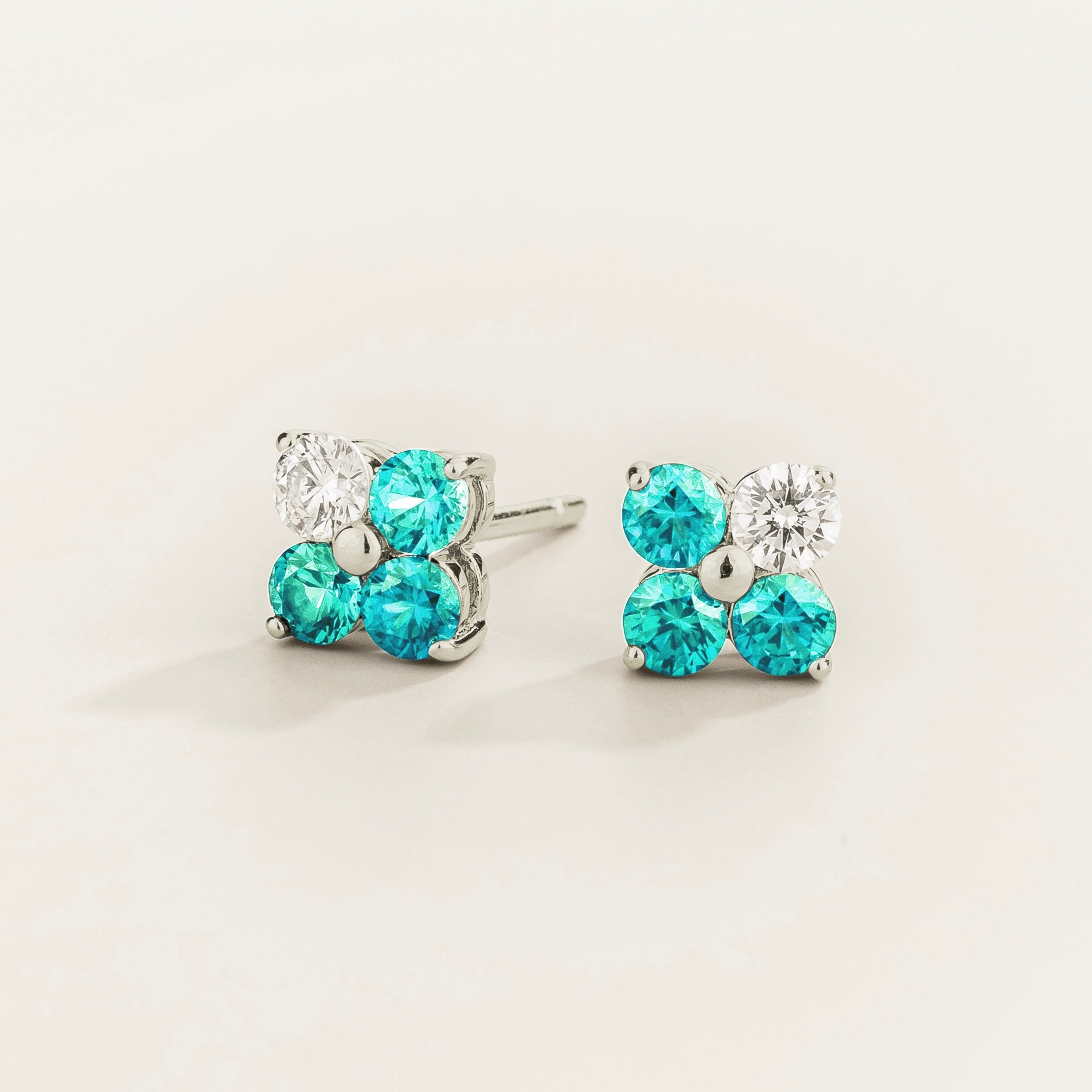 Clover Paraiba & Diamond Earrings In White Gold